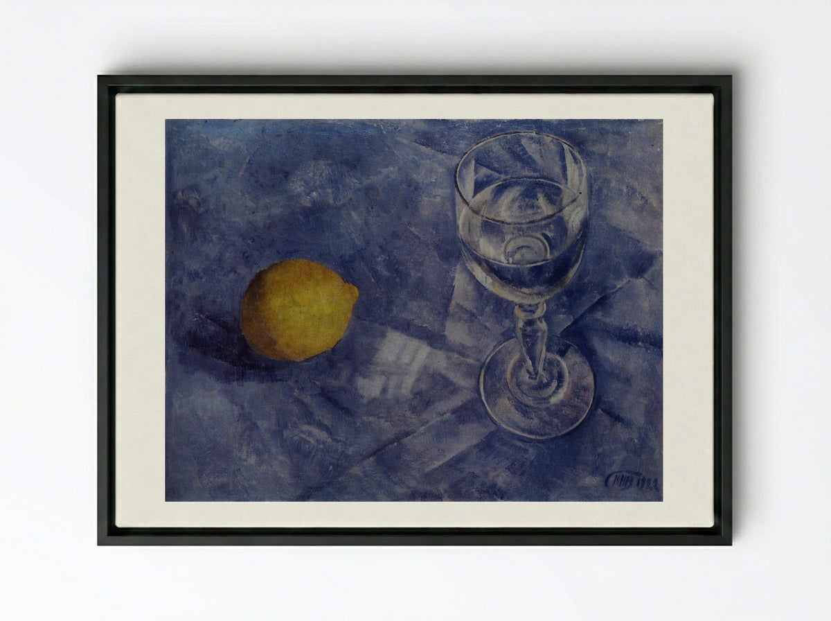 Glass and Lemon - Kuzma Petrov-Vodkin - Framed Canvas Black