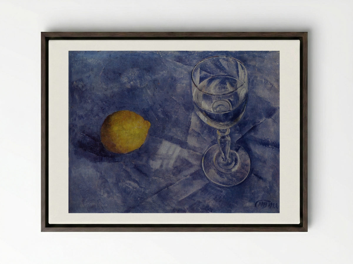 Glass and Lemon - Kuzma Petrov-Vodkin - Framed Canvas Dark Wood