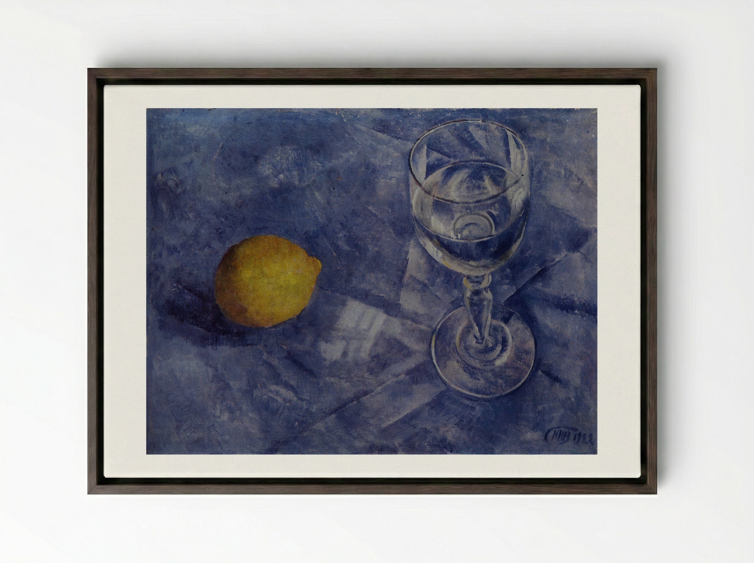 Glass and Lemon - Kuzma Petrov-Vodkin - Framed Canvas Dark Wood