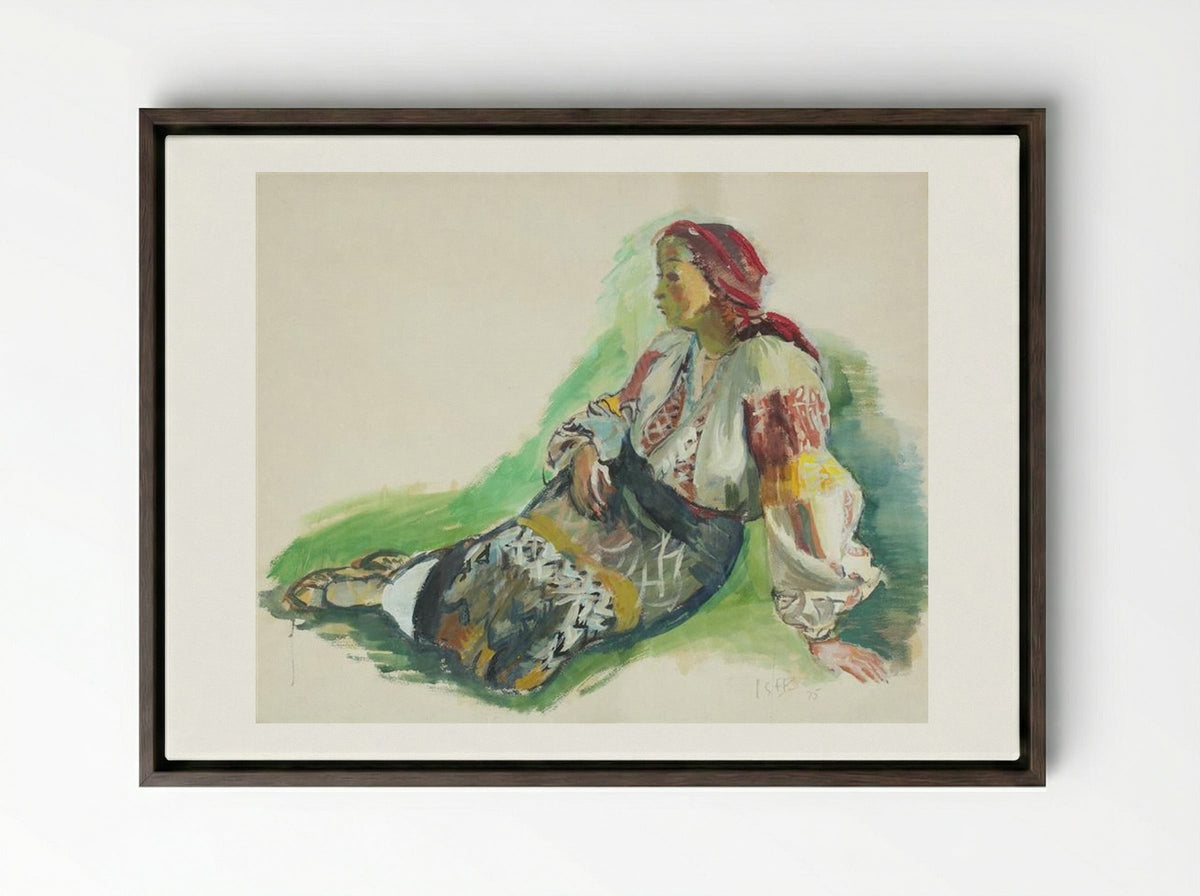 Woman from Muscel - Iosif Iser - Framed Canvas Dark Wood