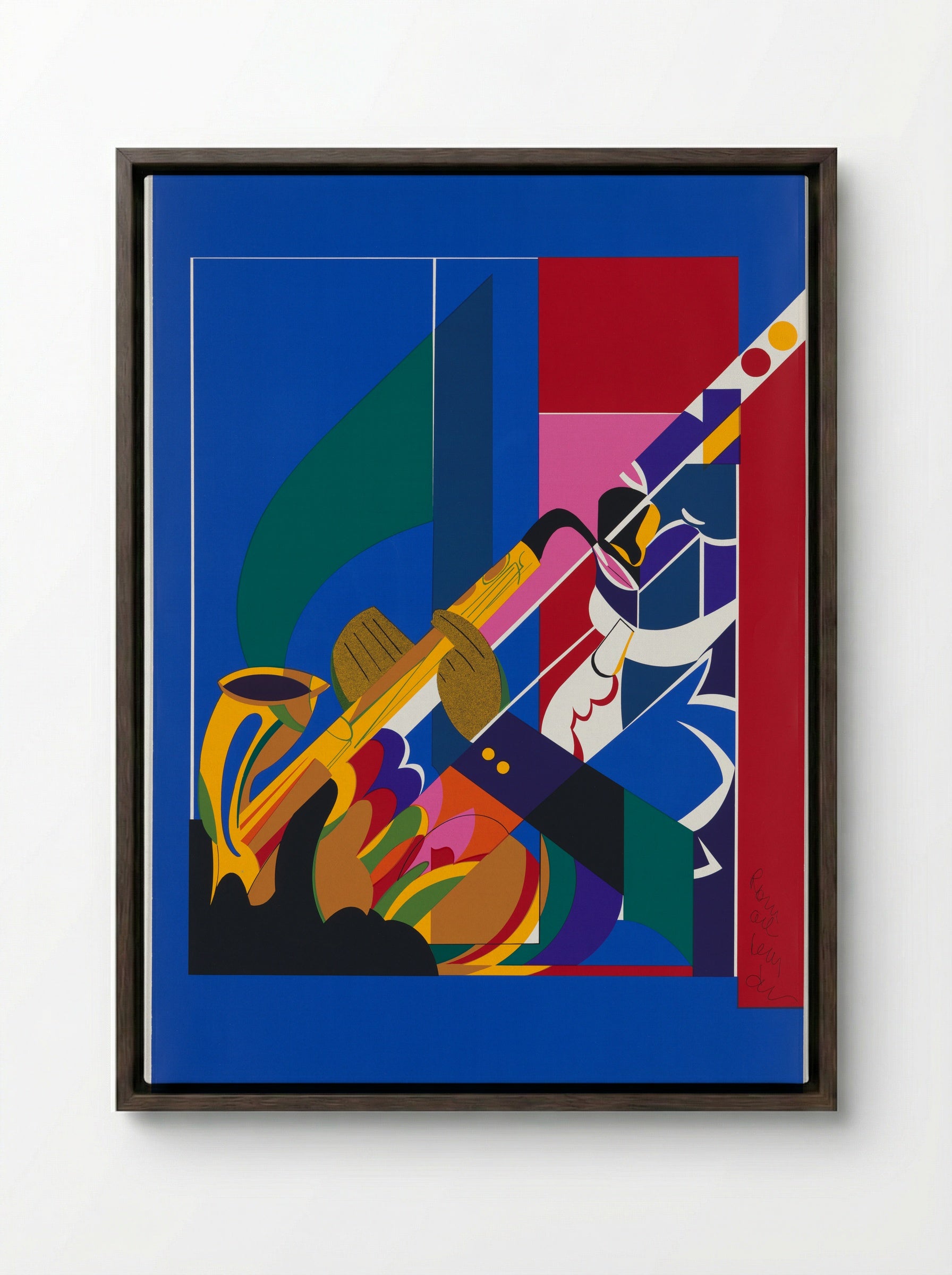 Alto Saxophone - Romare Bearden - Framed Canvas Dark Wood