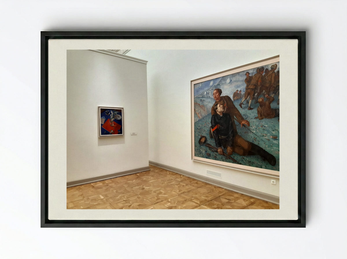 Death of a Commissar - Kuzma Petrov-Vodkin - Framed Canvas Black