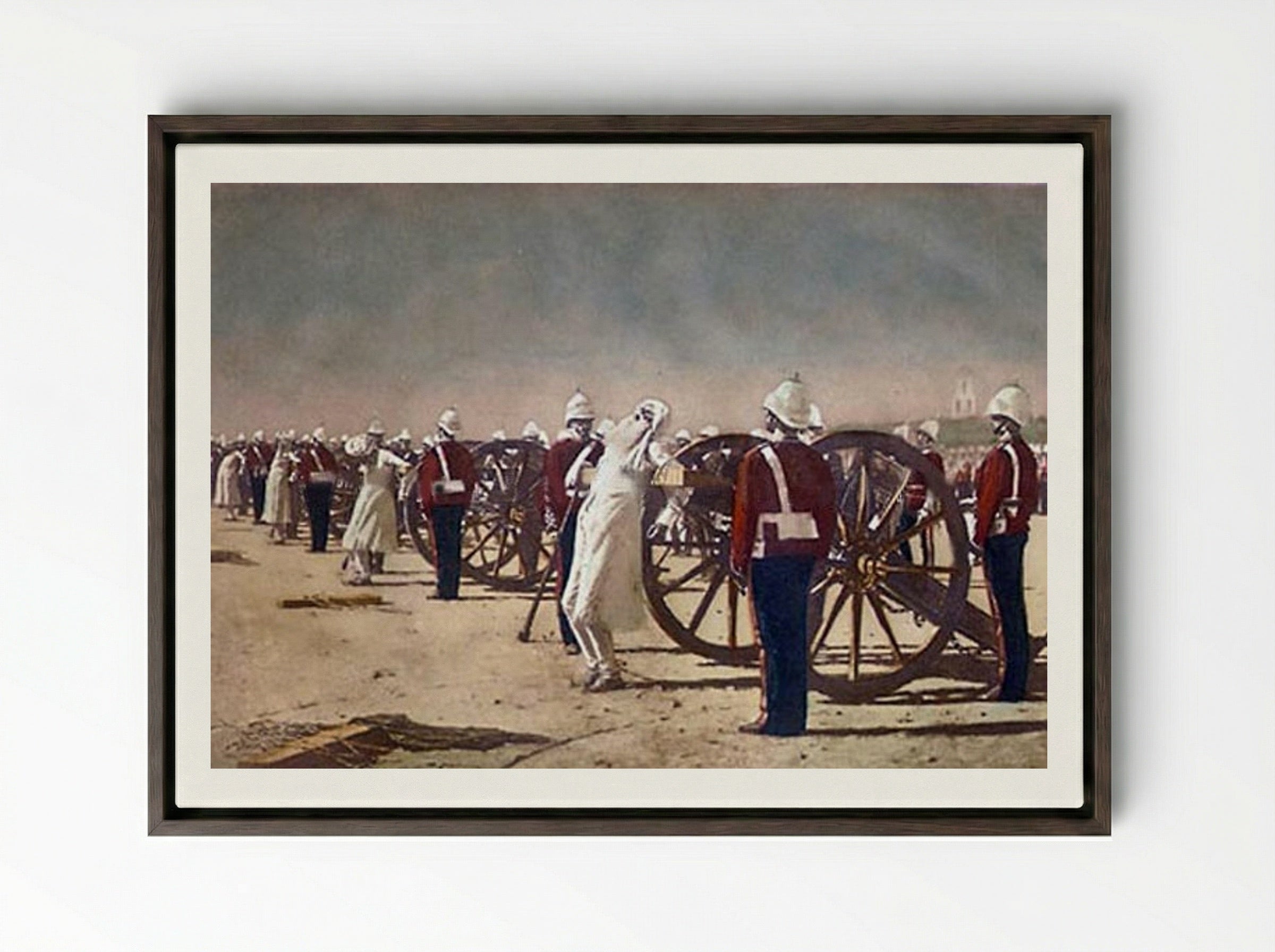 Blowing from Guns in British India - Vasily Vereshchagin - Framed Canvas Dark Wood