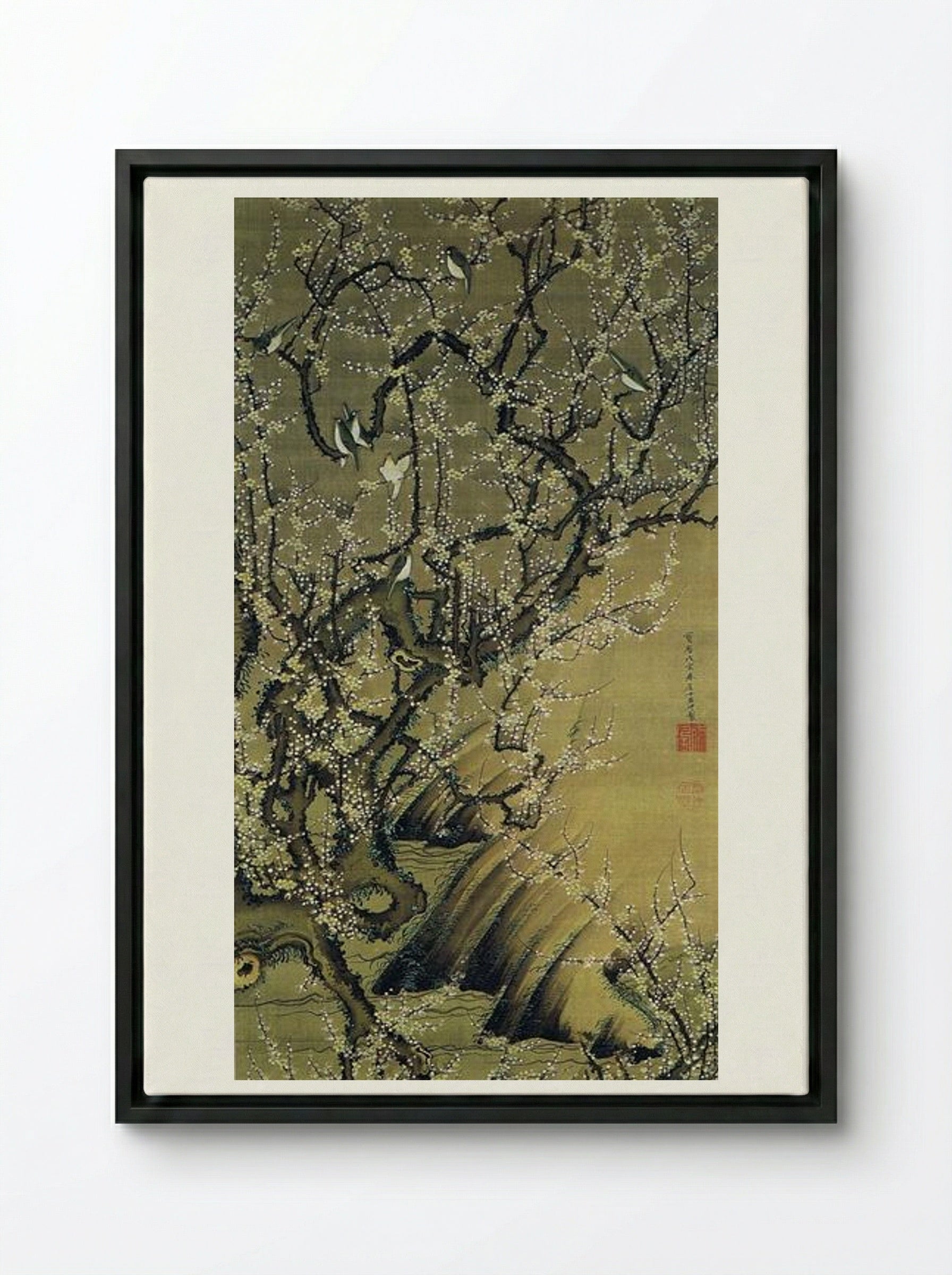 Baika shokinzu - Ito Jakuchu - Framed Canvas Black