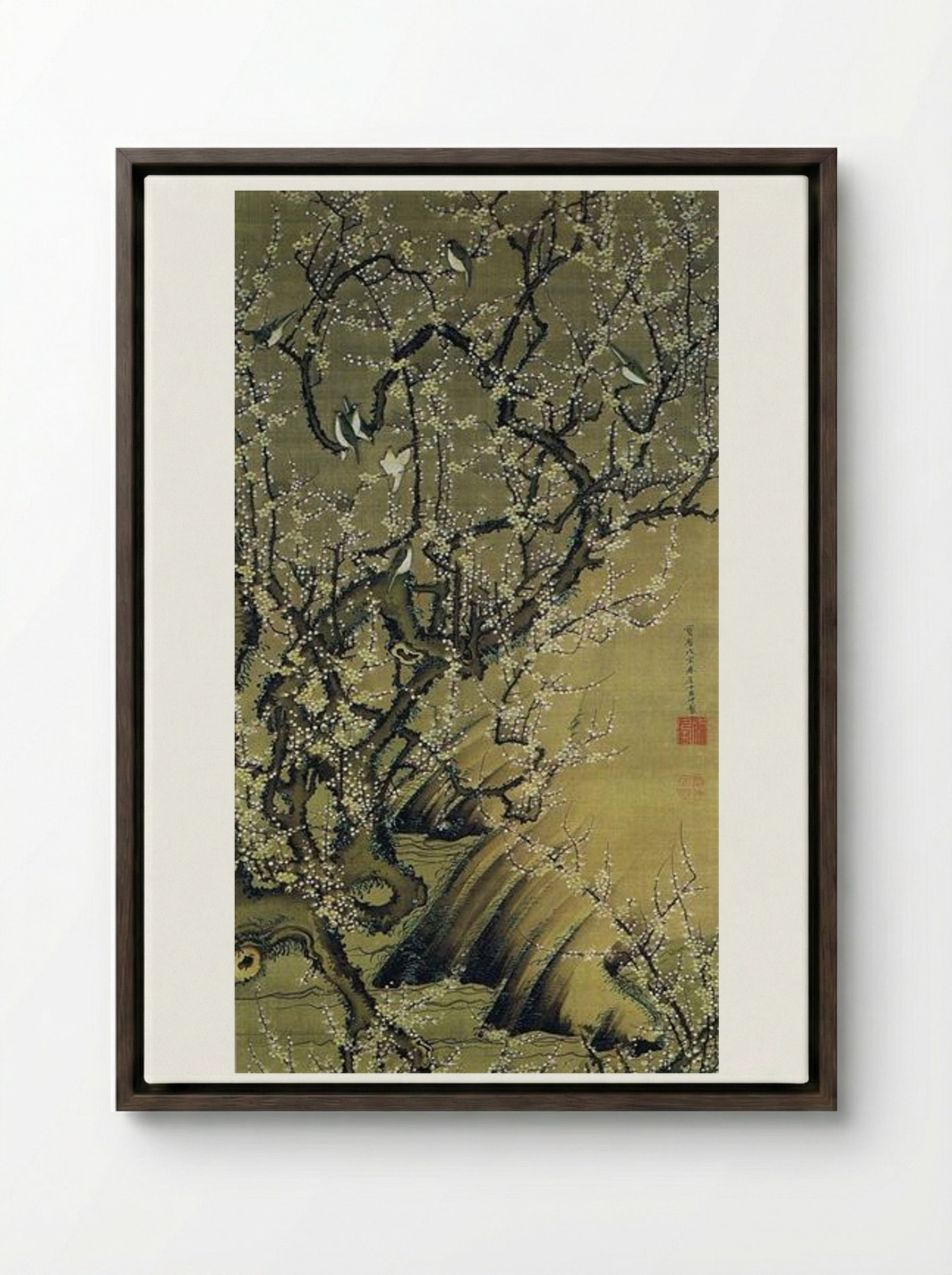Baika shokinzu - Ito Jakuchu - Framed Canvas Dark Wood