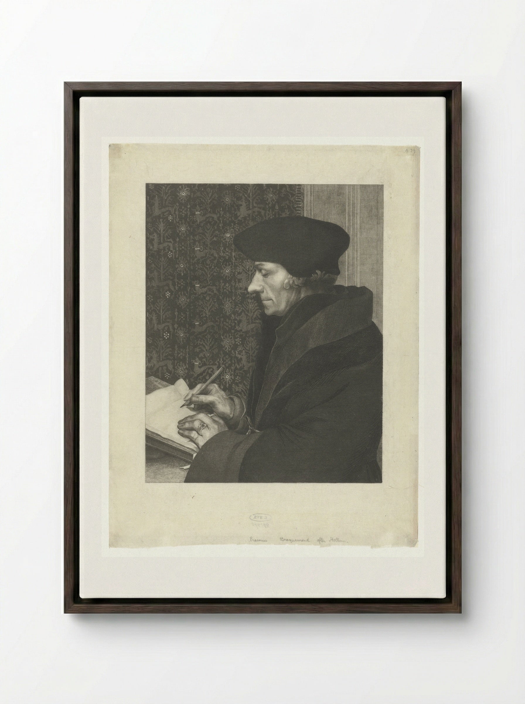 Portret van Desiderius Erasmus - Félix Bracquemond - Framed Canvas Dark Wood