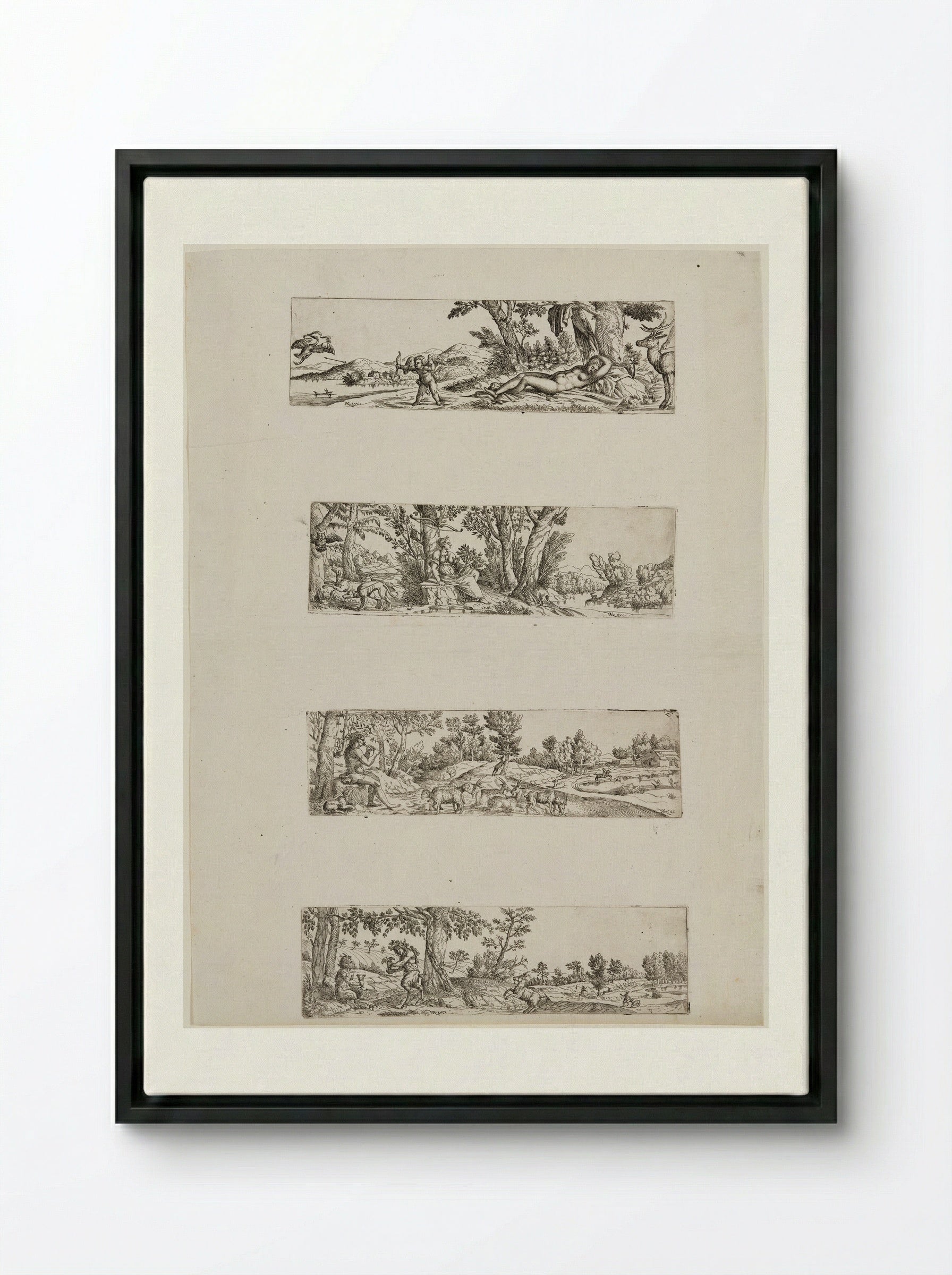 Four Mythological Landscapes - Fine Art Print - Framed Canvas Black
