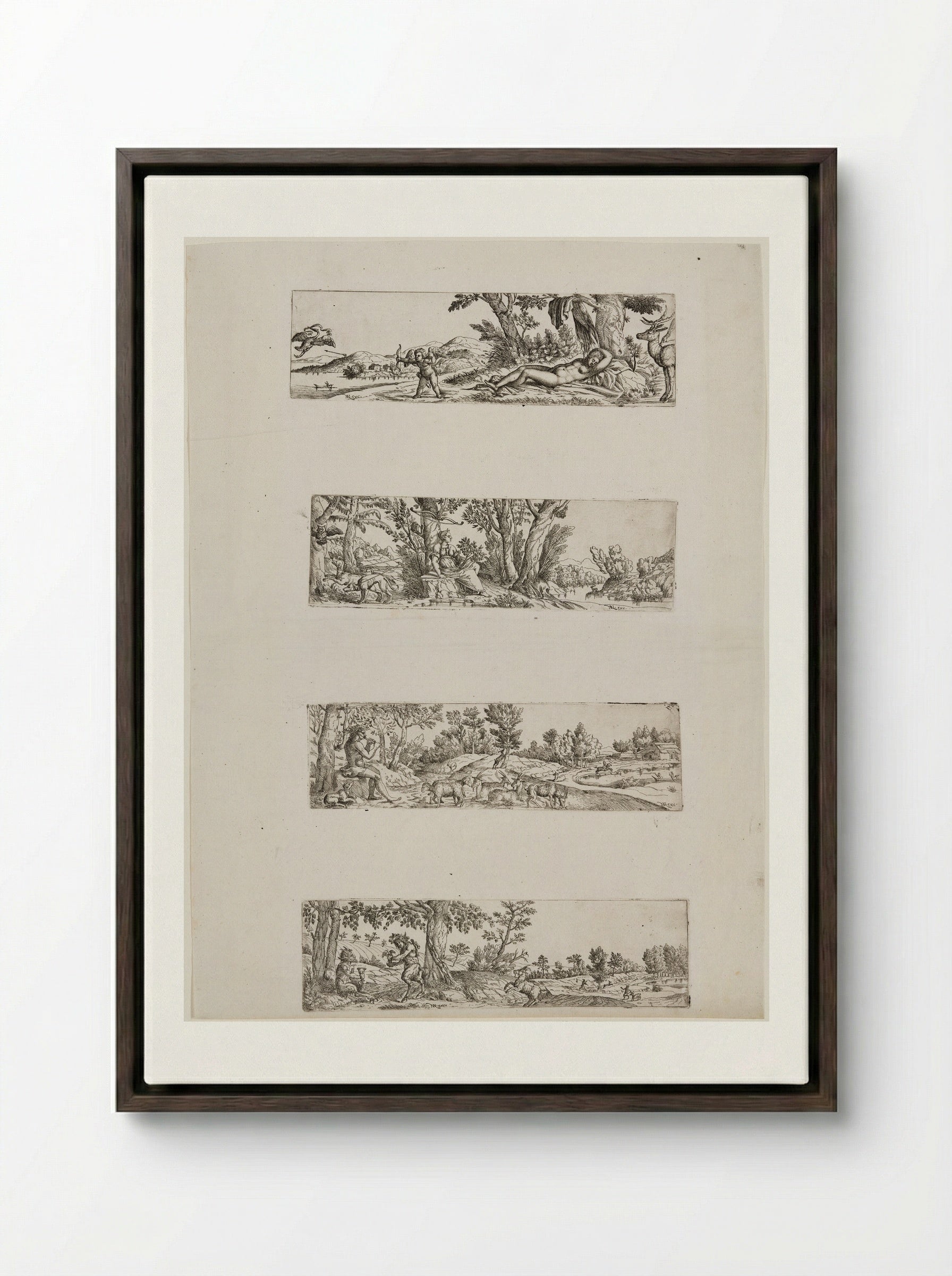 Four Mythological Landscapes - Fine Art Print - Framed Canvas Dark Wood