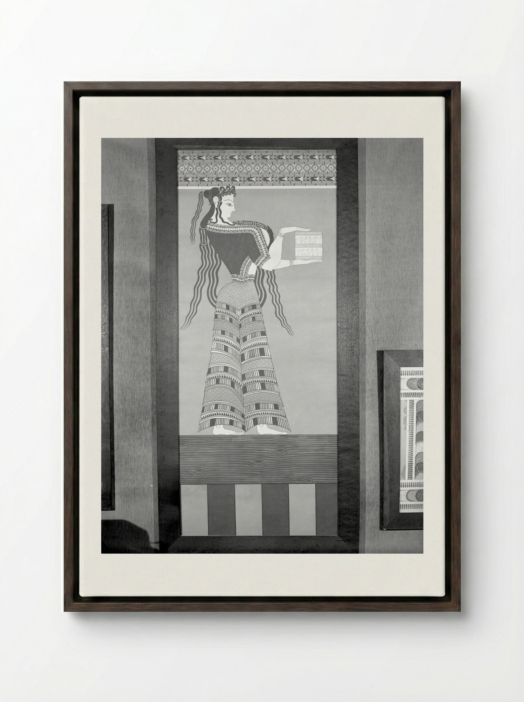 Woman Carrying a Casket - Fine Art Print - Framed Canvas Dark Wood