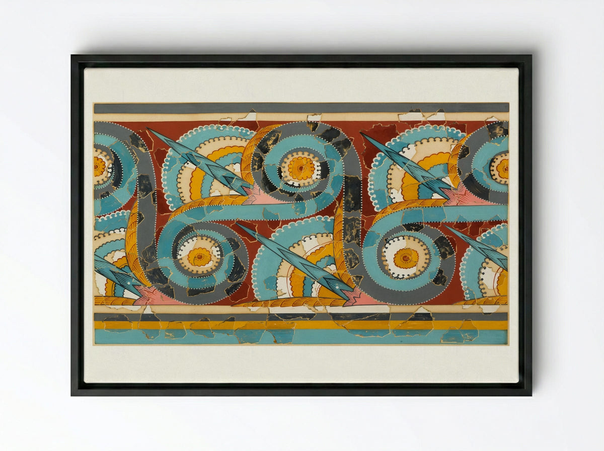 Ornamental Frieze (after a wall painting from the Palace of Tiryns, Argolis) - Fine Art Print - Framed Canvas Black