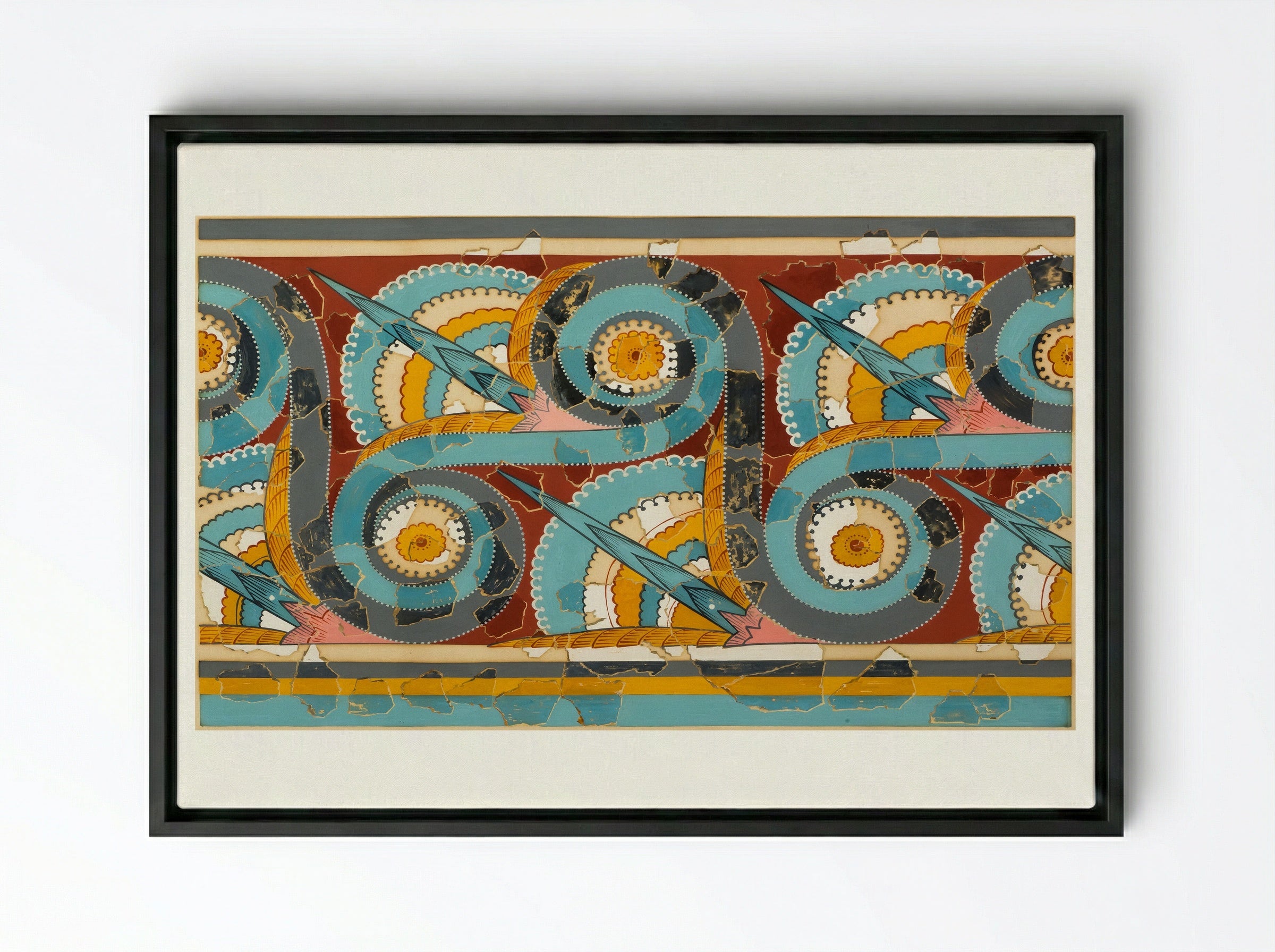 Ornamental Frieze (after a wall painting from the Palace of Tiryns, Argolis) - Fine Art Print - Framed Canvas Black
