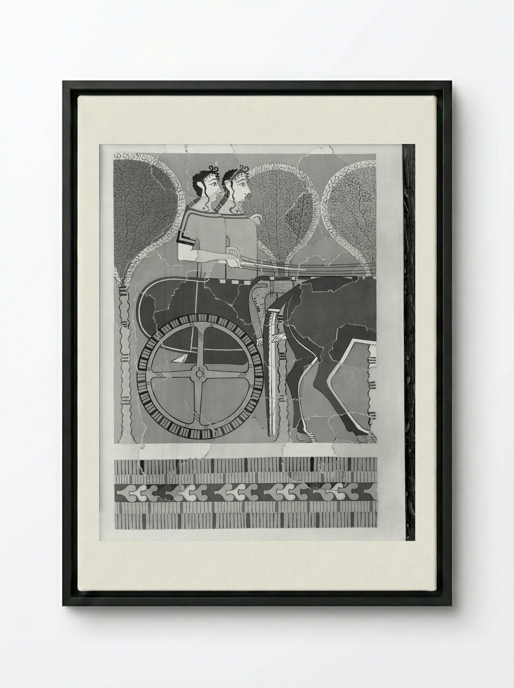 Women in a Chariot (after a fresco from the Palace of Tiryns) - Fine Art Print - Framed Canvas Black