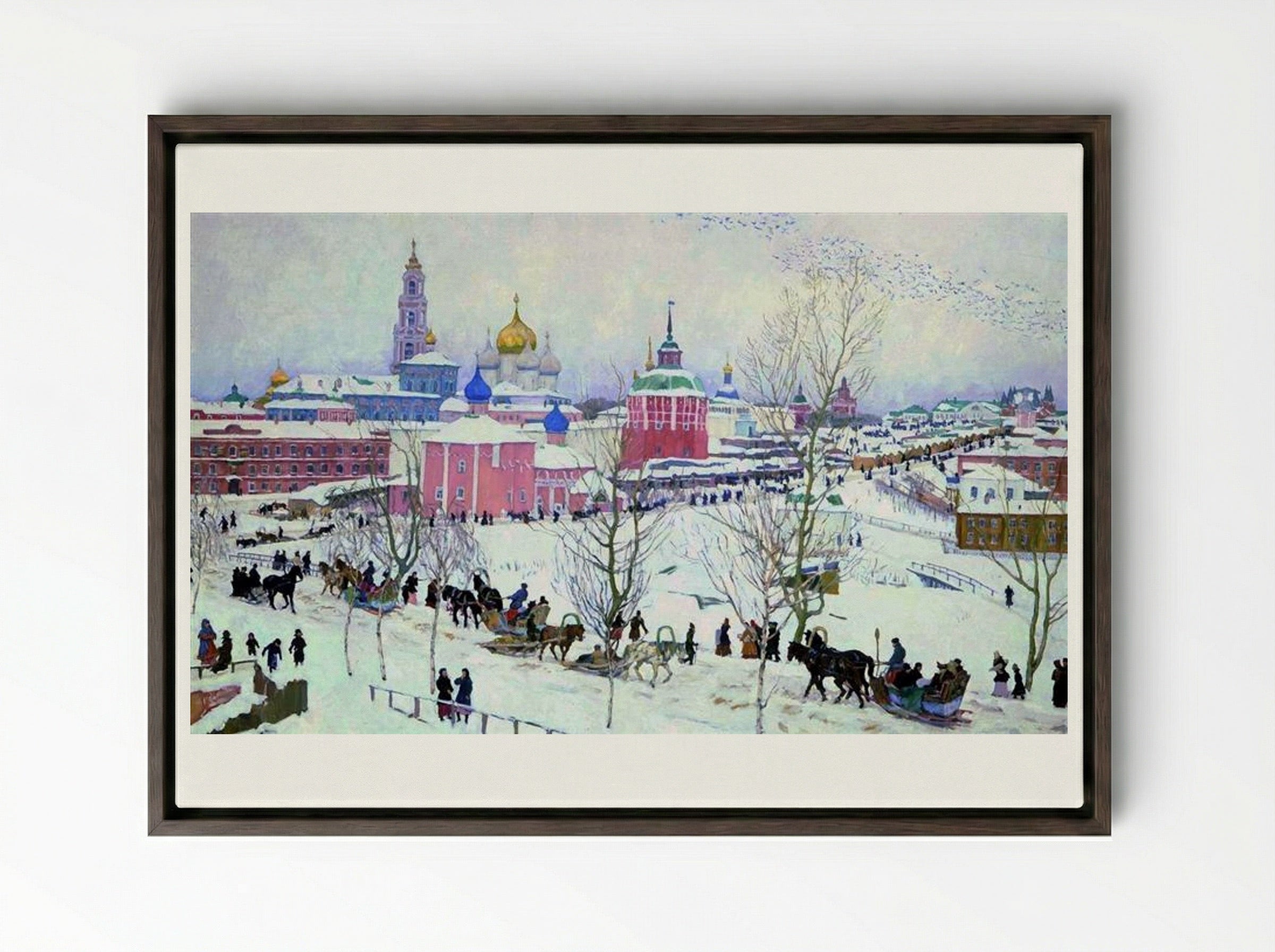 The Troitse-Sergiyev Monastery in Winter - Konstantin Yuon - Framed Canvas Dark Wood