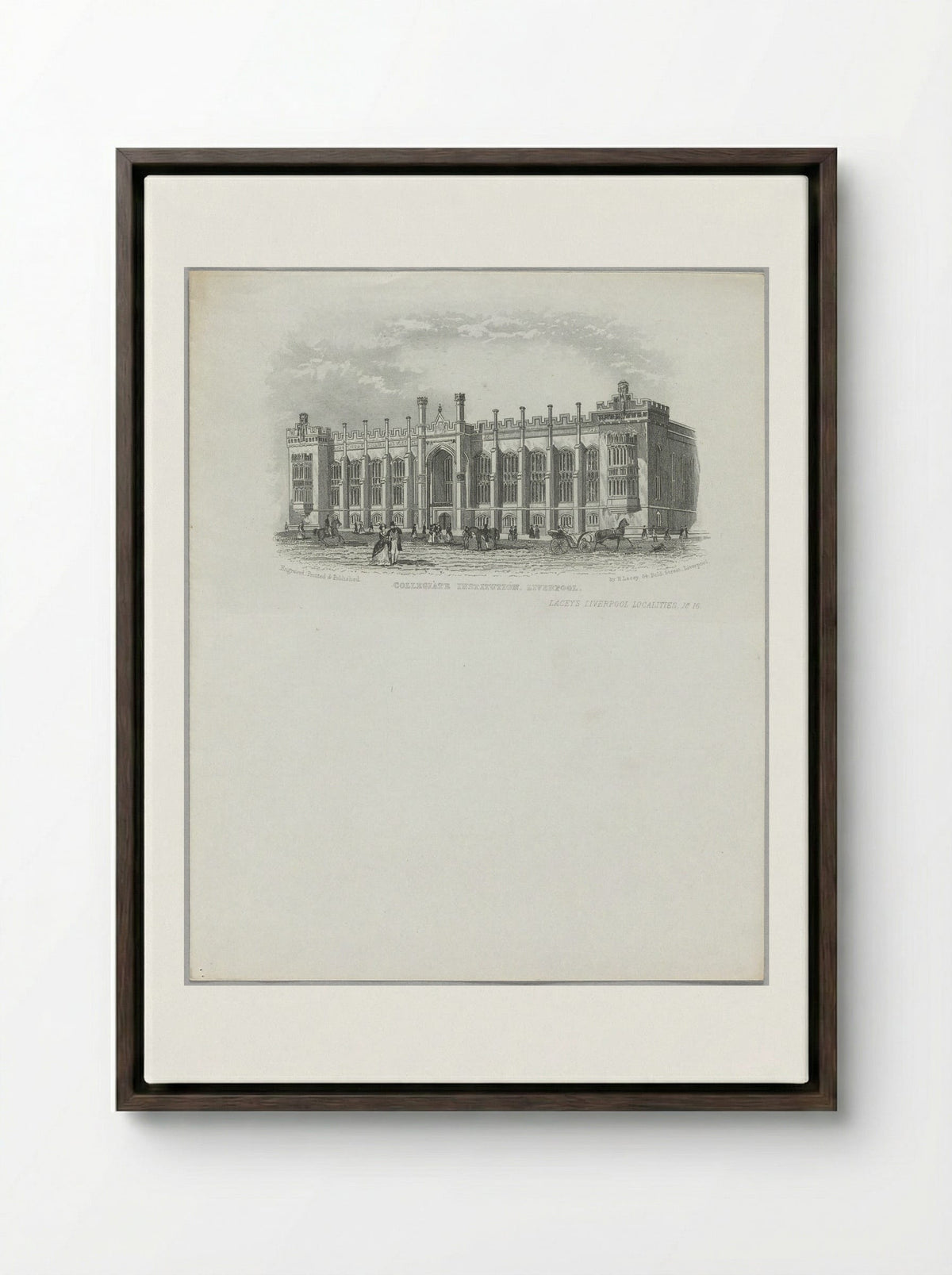 Collegiate Institution, Liverpool - Fine Art Print - Framed Canvas Dark Wood