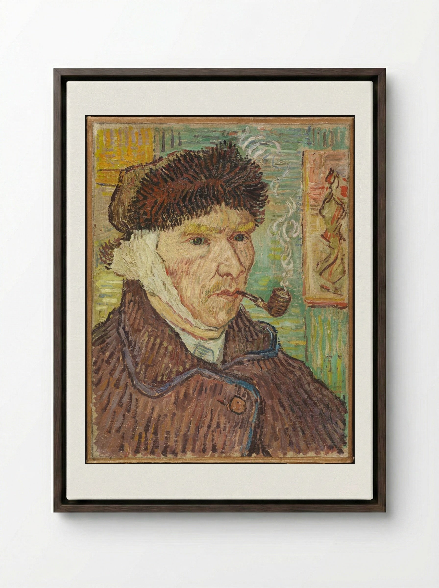 Self-Portrait with Bandaged Ear - Vincent van Gogh - Framed Canvas Dark Wood