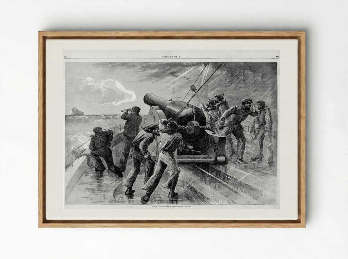 Chase of a Blockade Runner - Fine Art Print - Framed Canvas Wood