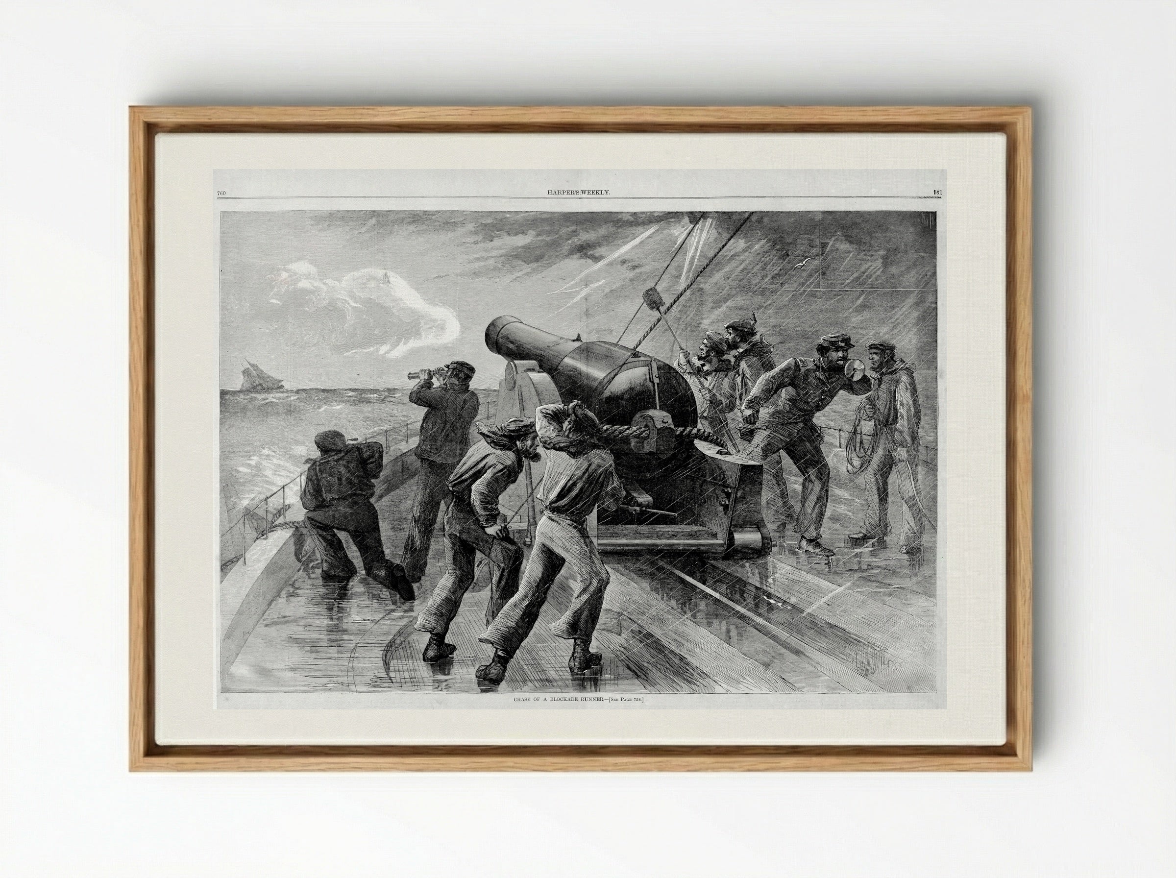 Chase of a Blockade Runner - Fine Art Print - Framed Canvas Wood