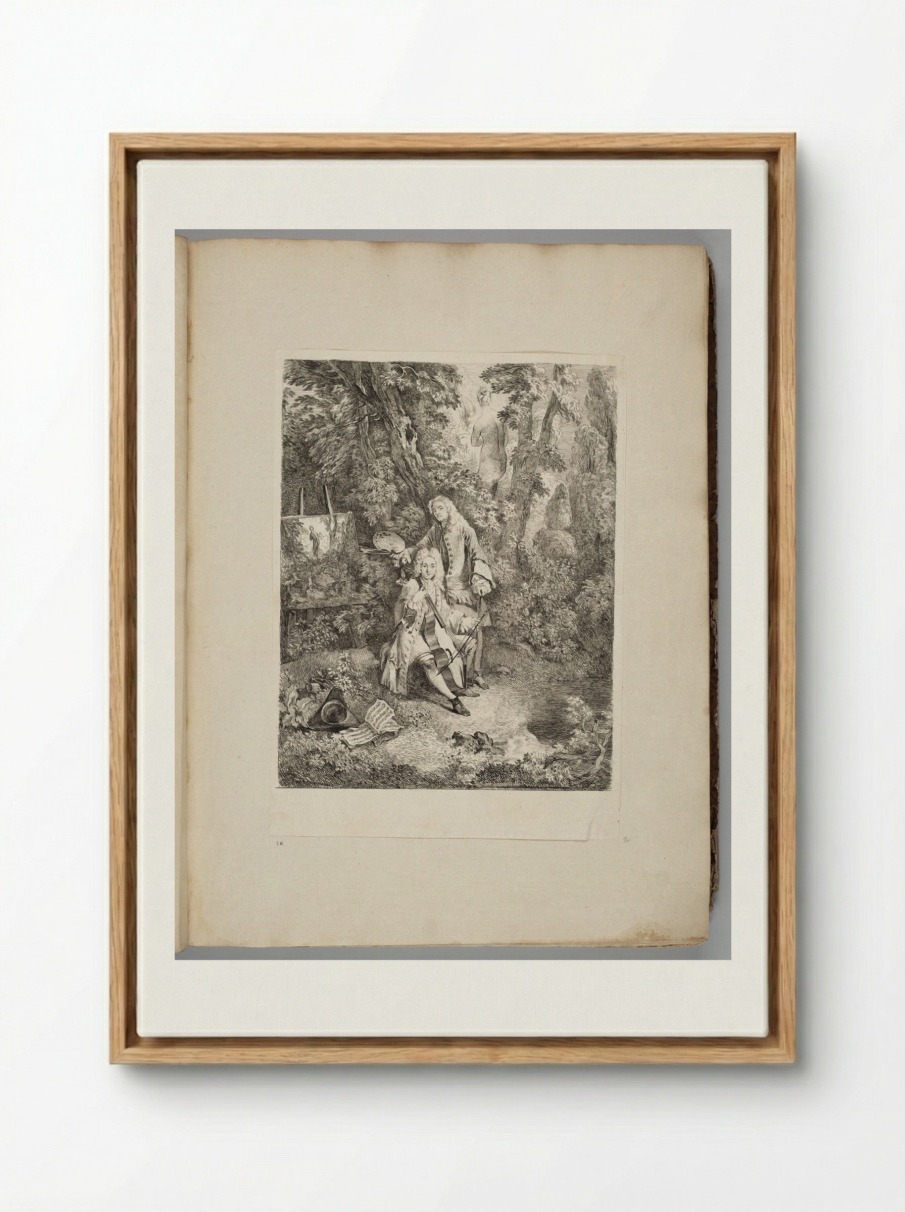 Watteau at His Easel, Jullienne Playing the Cello, in a Shady Grove - Fine Art Print - Framed Canvas Wood