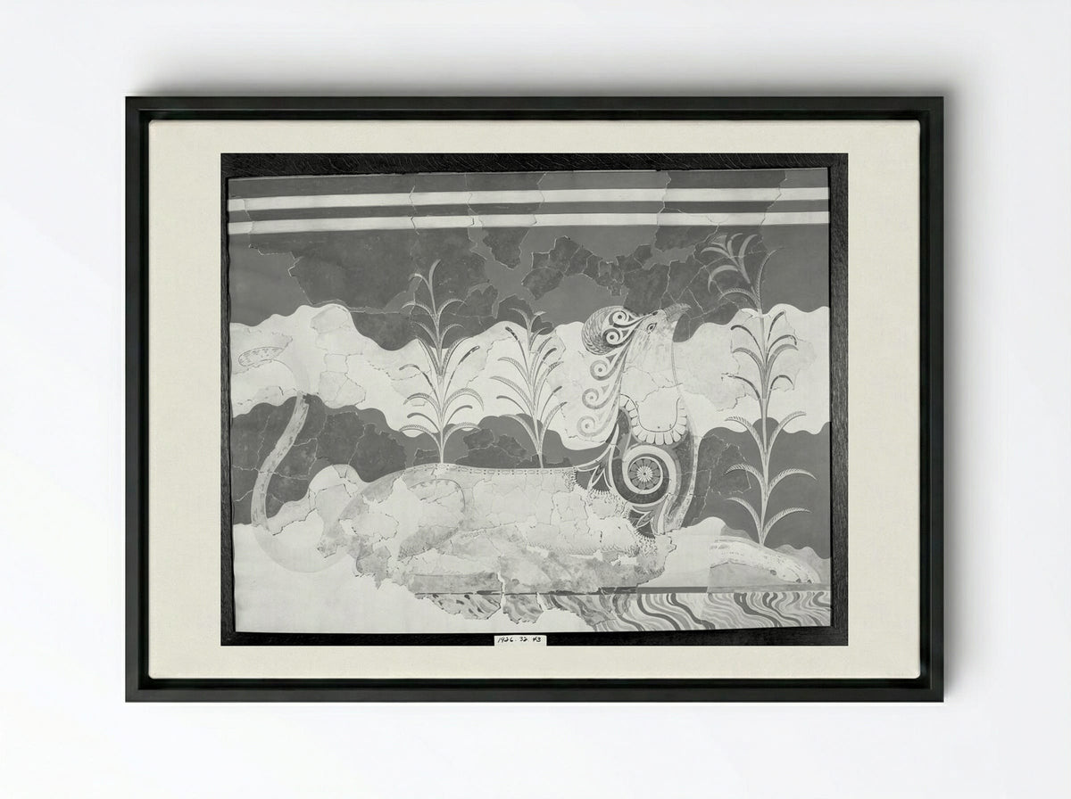 Griffin (after a fresco from the Throne Room in the Palace of Knossos, Crete) - Fine Art Print - Framed Canvas Black