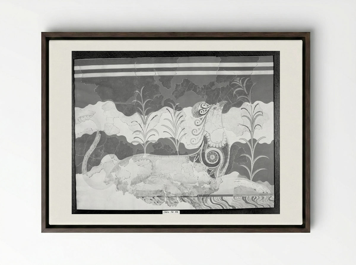 Griffin (after a fresco from the Throne Room in the Palace of Knossos, Crete) - Fine Art Print - Framed Canvas Dark Wood