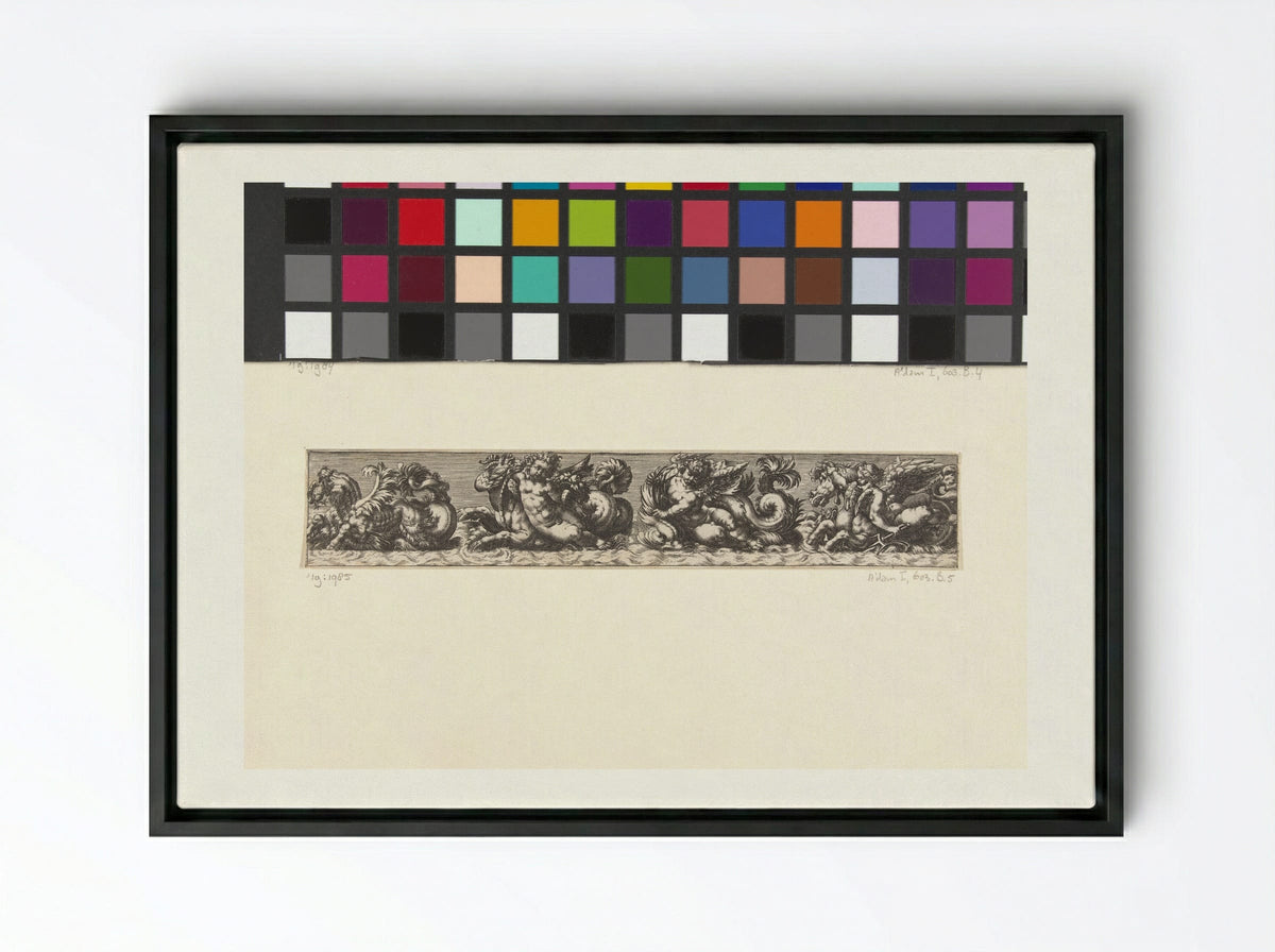 Untitled (Frieze with Sea Creatures and Putti) - Fine Art Print - Framed Canvas Black