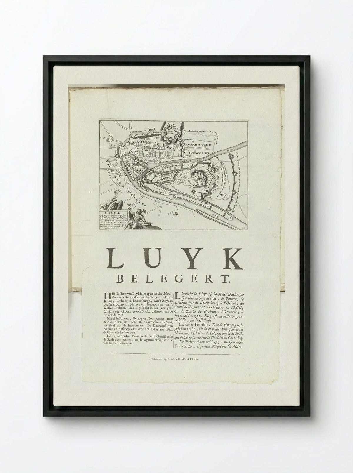 Plattegrond van Luik - Unknown Artist - Framed Canvas Black