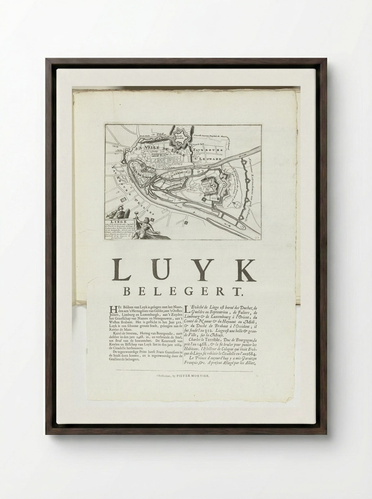 Plattegrond van Luik - Unknown Artist - Framed Canvas Dark Wood