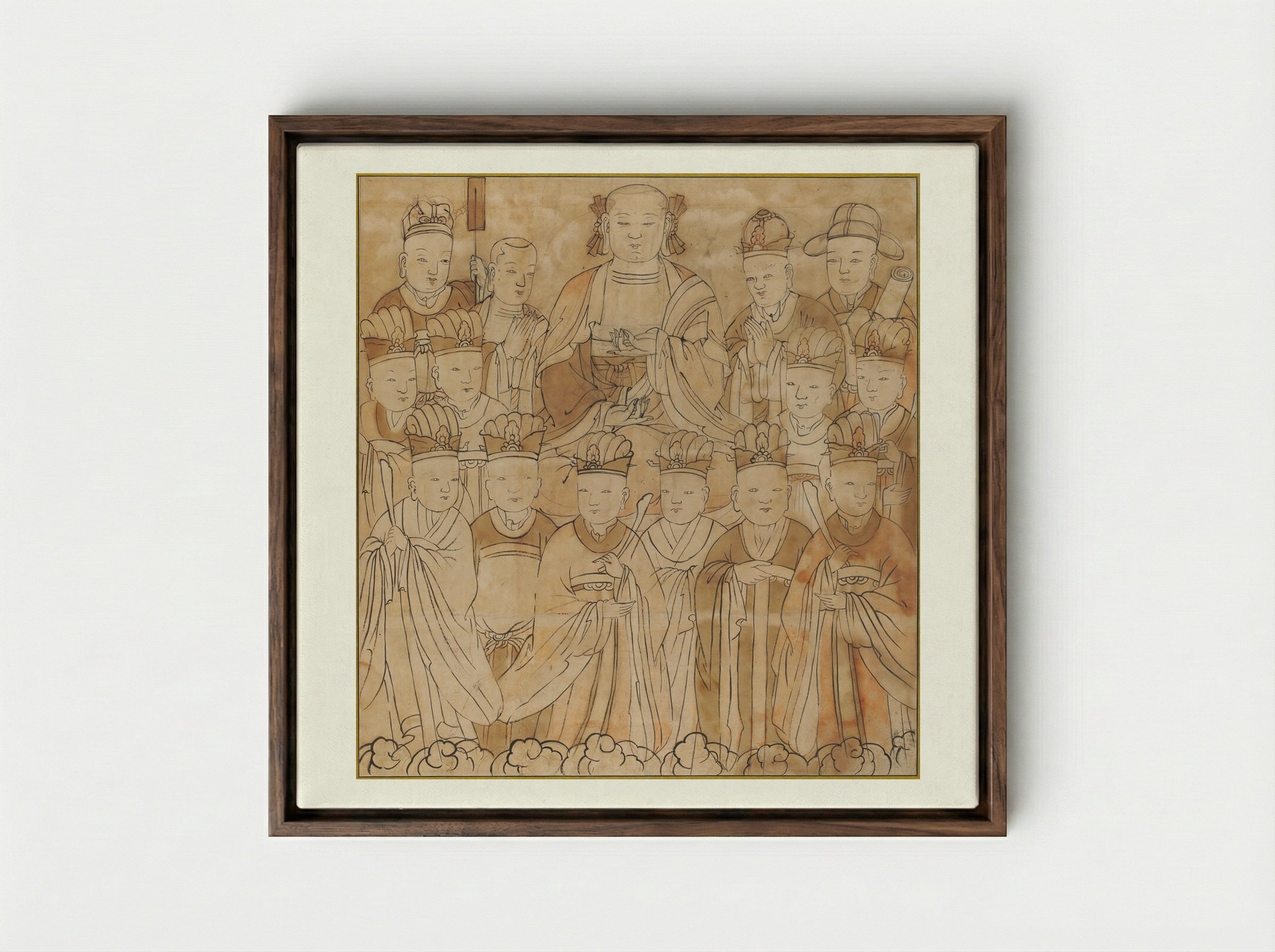 Seated Chijang Posal Flanked by the Ten Kings of Hell, Monk Tomyŏng, and Three Officials - Unknown Artist - Framed Canvas Dark Wood