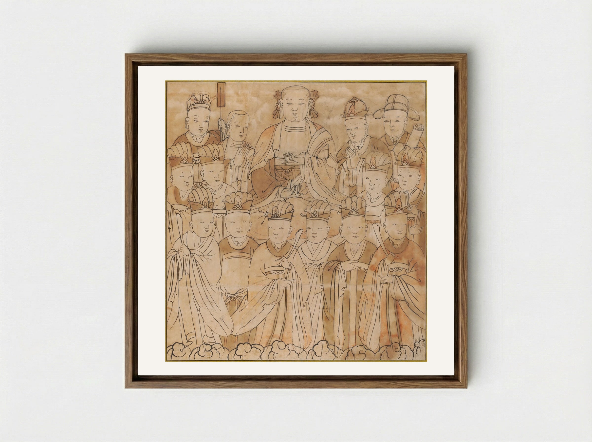 Seated Chijang Posal Flanked by the Ten Kings of Hell, Monk Tomyŏng, and Three Officials - Unknown Artist - Framed Canvas Wood