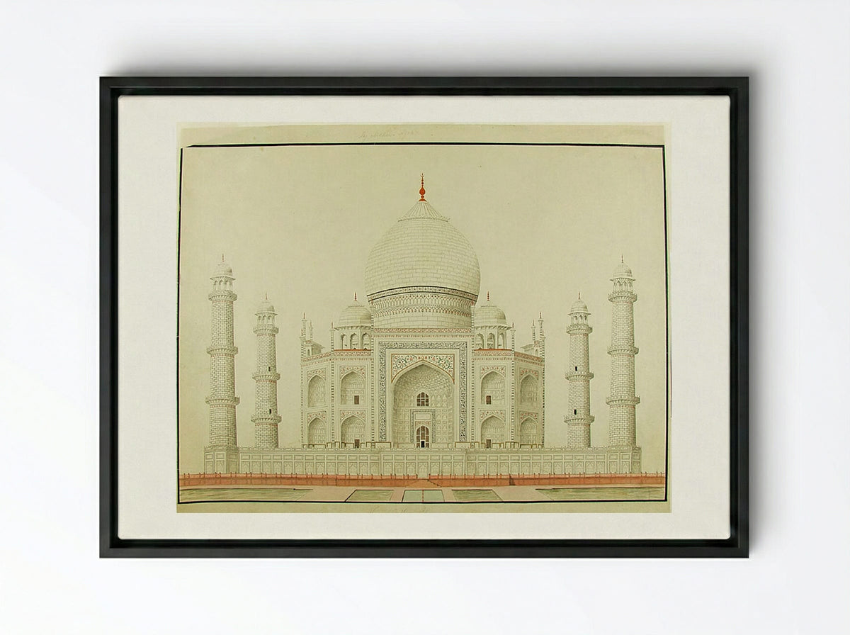 Taj Mahal, Agra - Fine Art Print - Framed Canvas Black