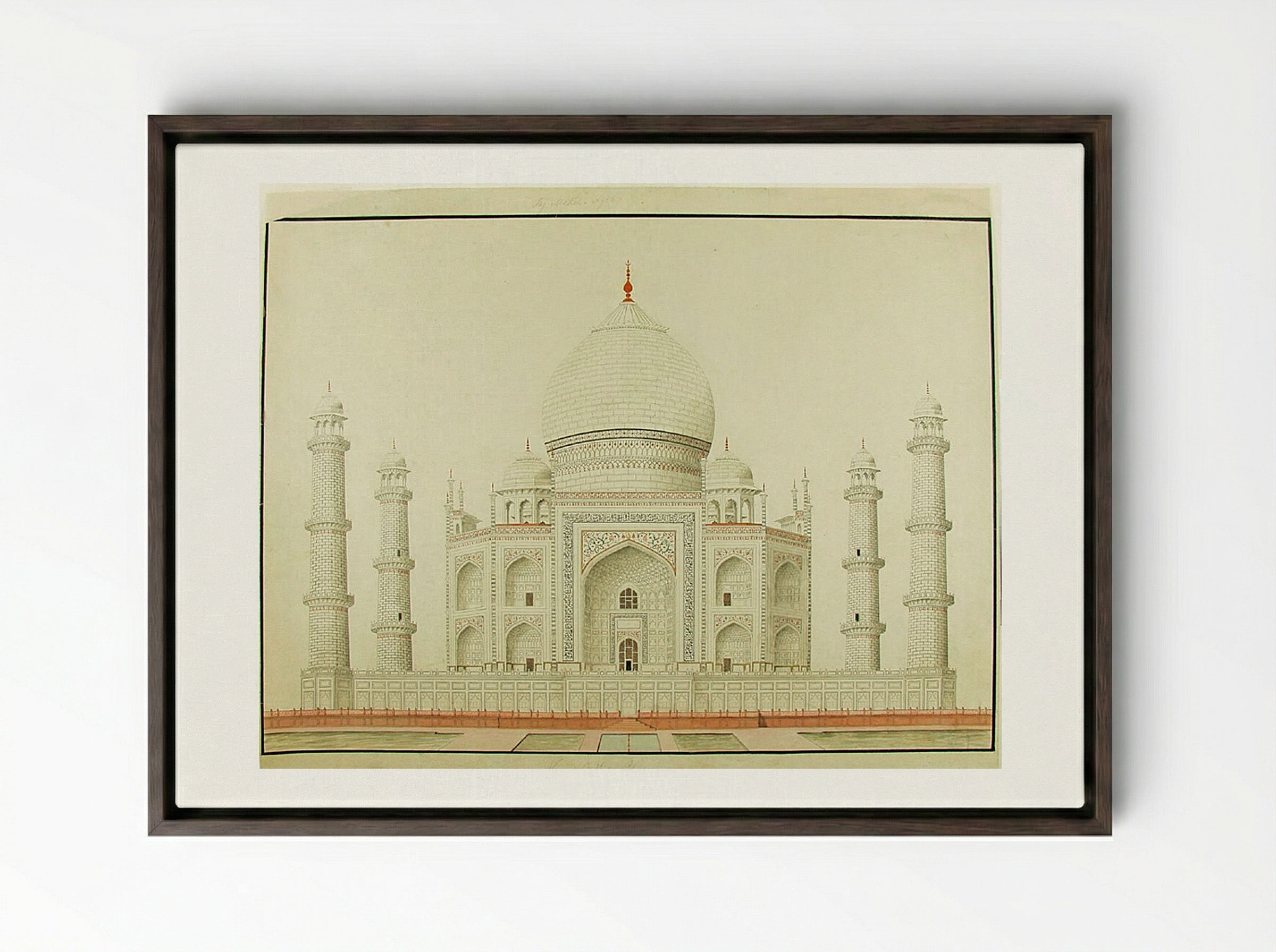 Taj Mahal, Agra - Fine Art Print - Framed Canvas Dark Wood