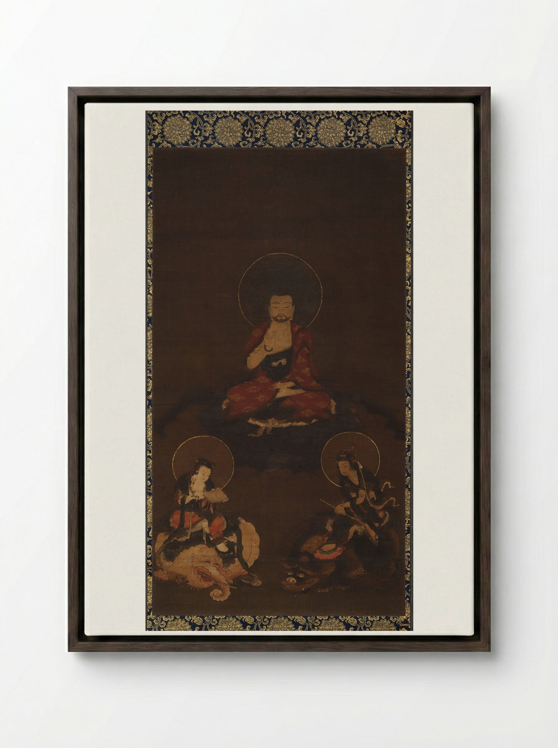 Shaka Nyorai Triad - Unknown Artist - Framed Canvas Dark Wood