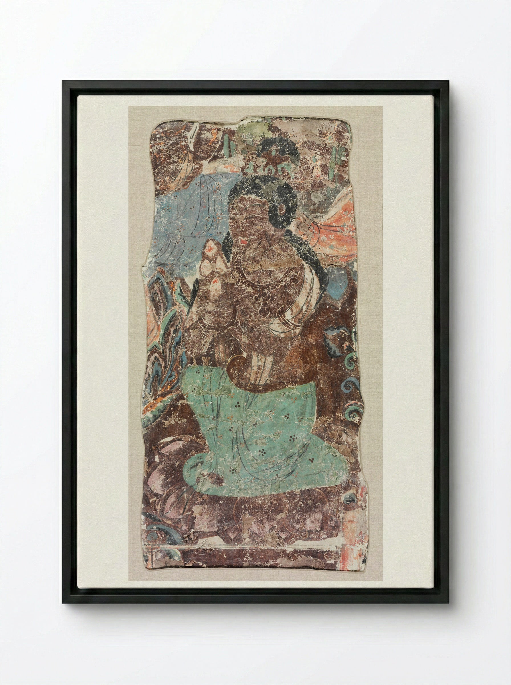 Kneeling Attendant Holding a Triple Jewel - Unknown Artist - Framed Canvas Black