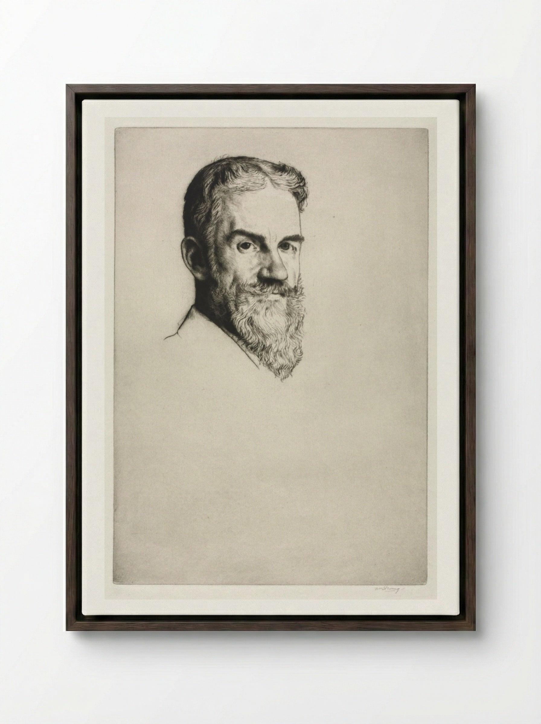 George Bernard Shaw - William Strang - Framed Canvas Dark Wood