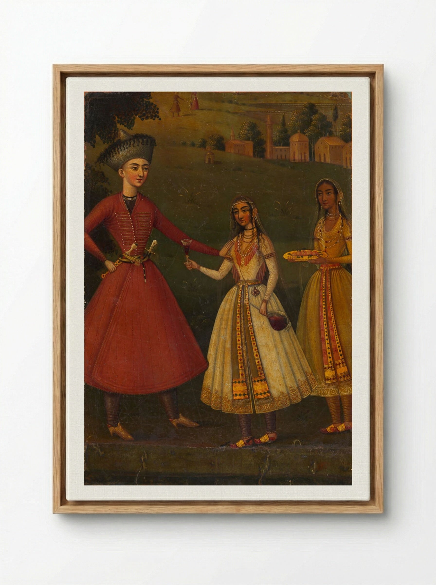 Courtier Refusing Wine from Indian Courtesans - Unknown Artist - Framed Canvas Wood