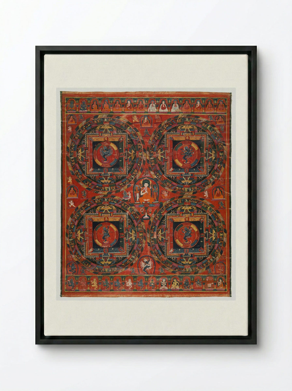 Four-circle Hevajra Mandala - Unknown Artist - Framed Canvas Black