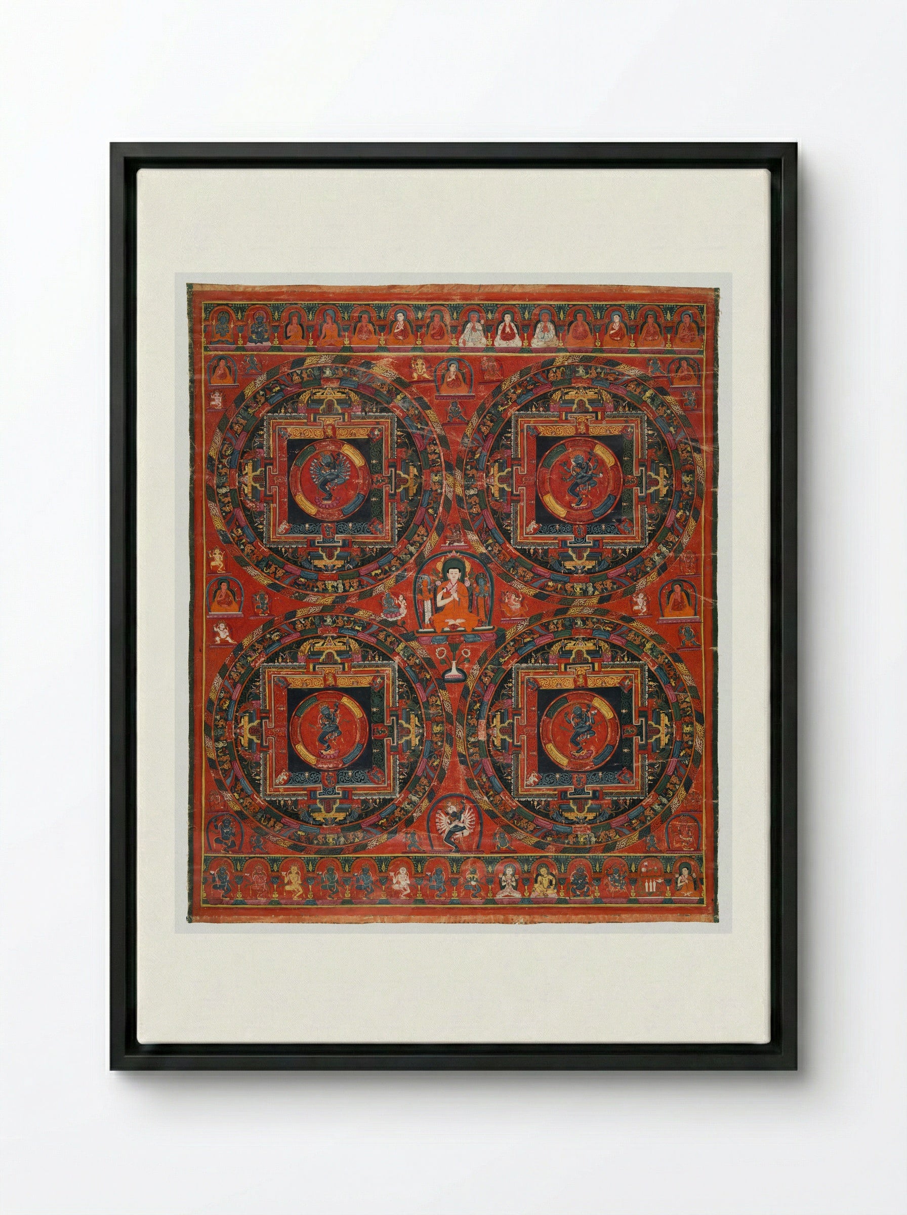 Four-circle Hevajra Mandala - Unknown Artist - Framed Canvas Black
