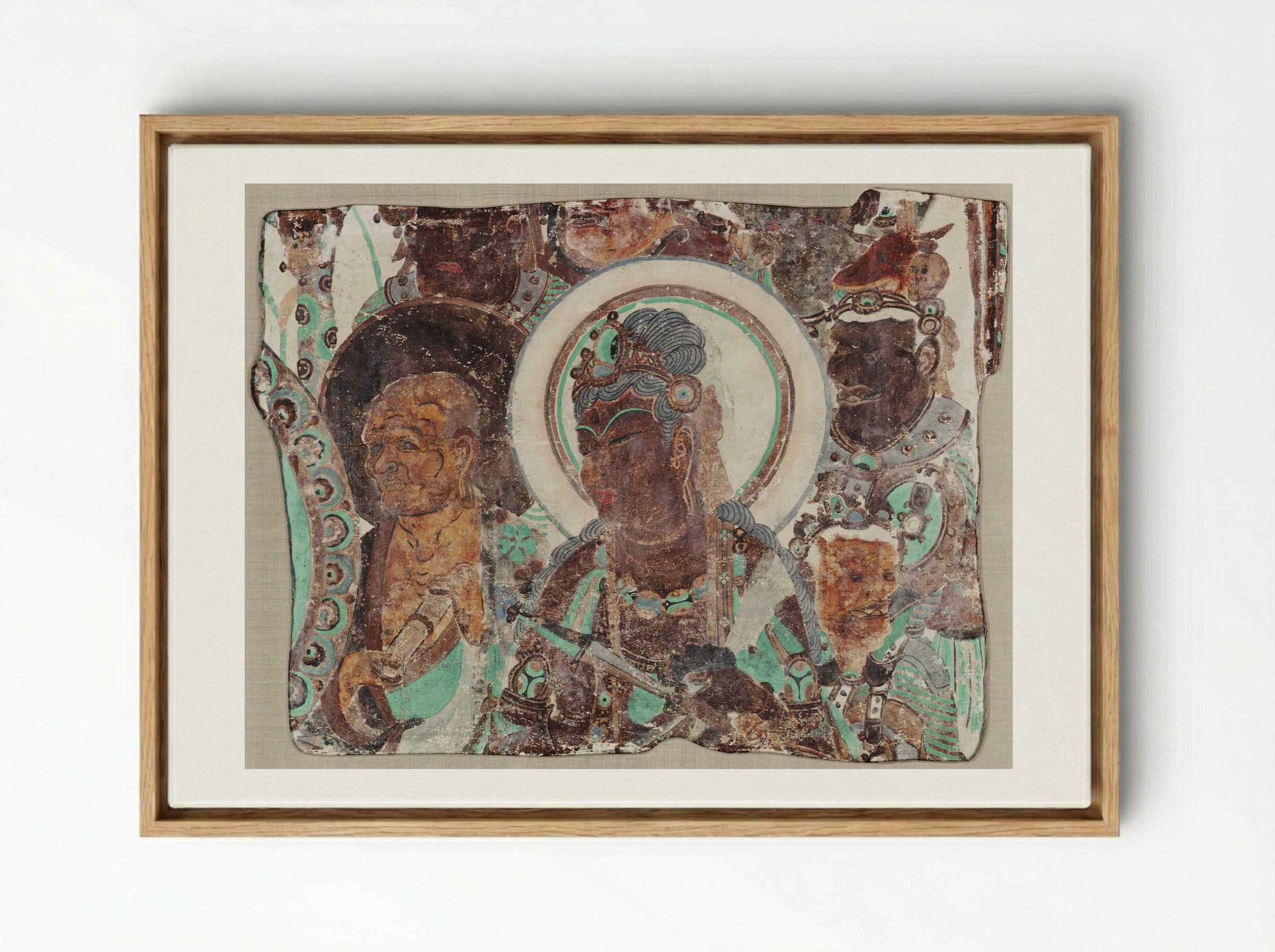 Bodhisattva Surrounded by a Monk and Devas - Unknown Artist - Framed Canvas Wood