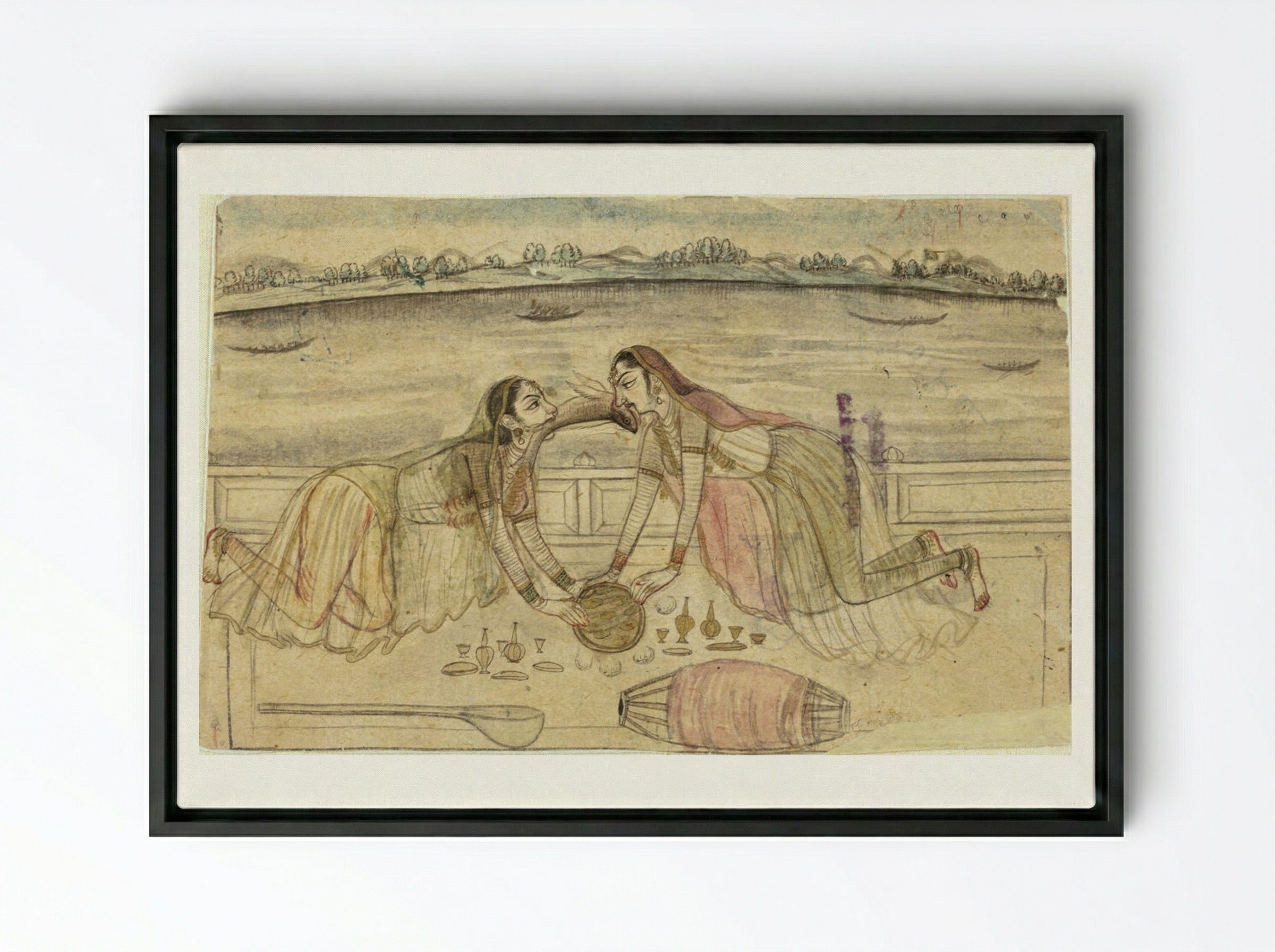 Strange Happenings on a Terrace - Nihal Chand - Framed Canvas Black