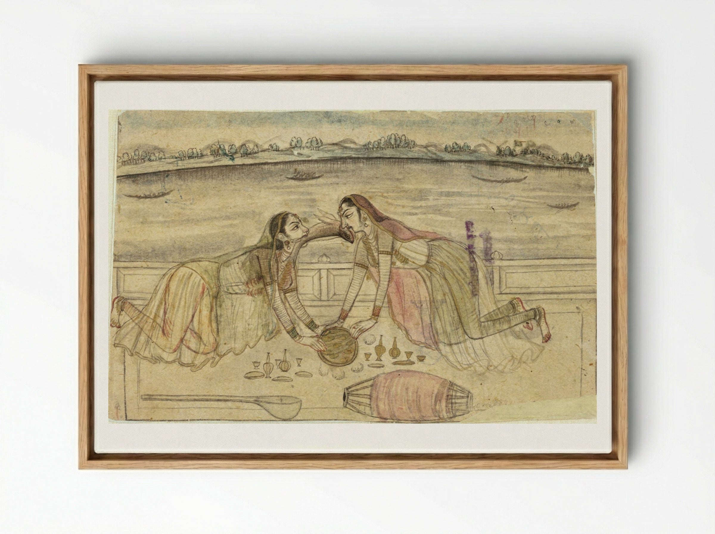 Strange Happenings on a Terrace - Nihal Chand - Framed Canvas Wood