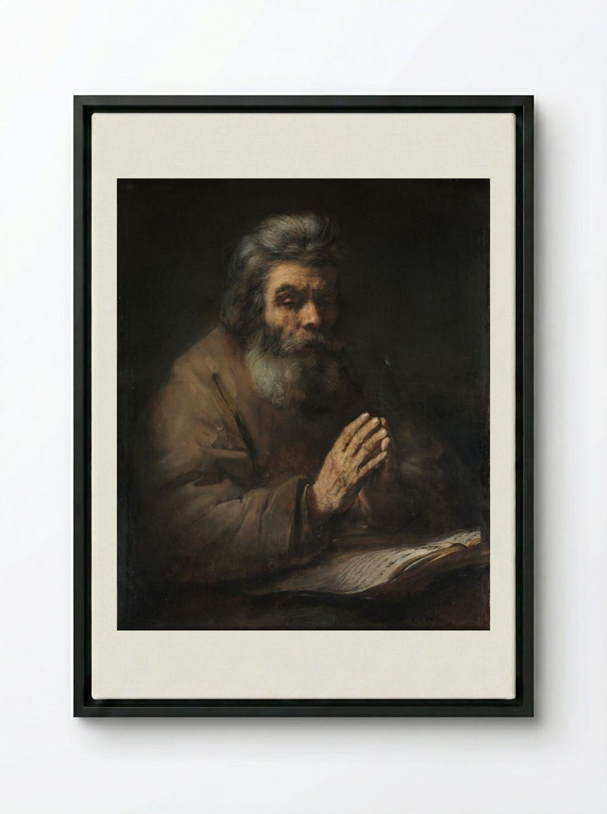 An Elderly Man in Prayer - Rembrandt van Rijn - Framed Canvas Black