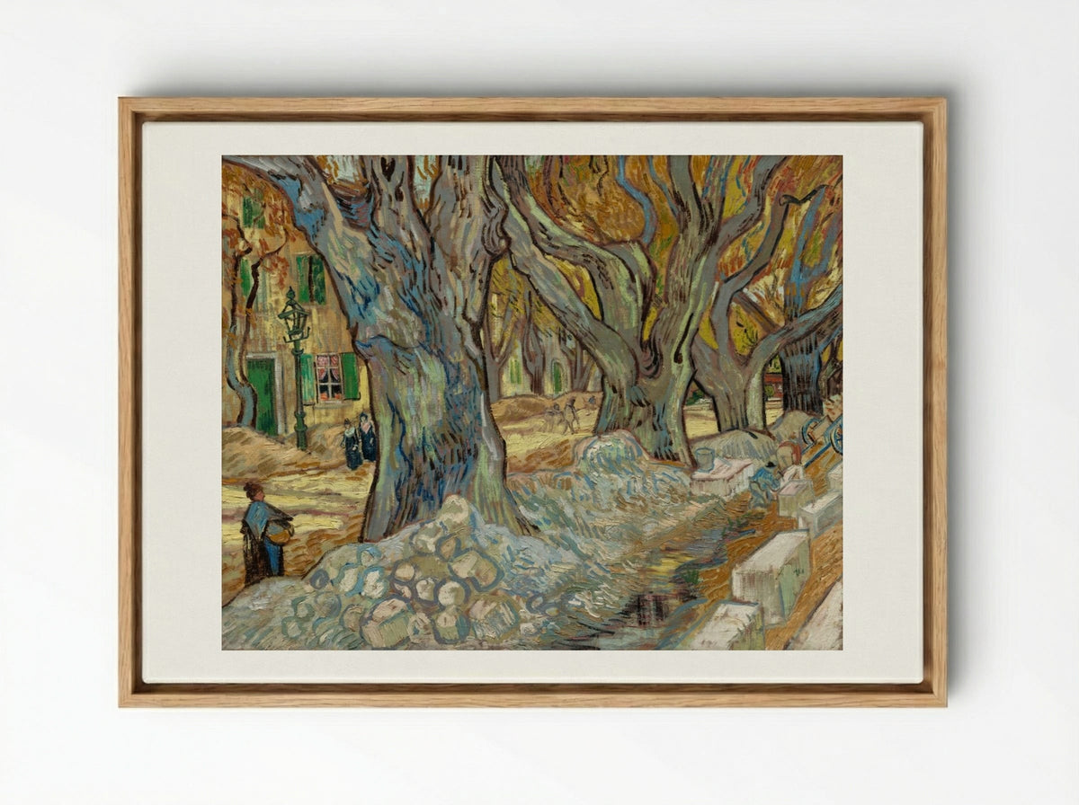 The Large Plane Trees (Road Menders at Saint-Rémy) - Vincent van Gogh - Framed Canvas Wood
