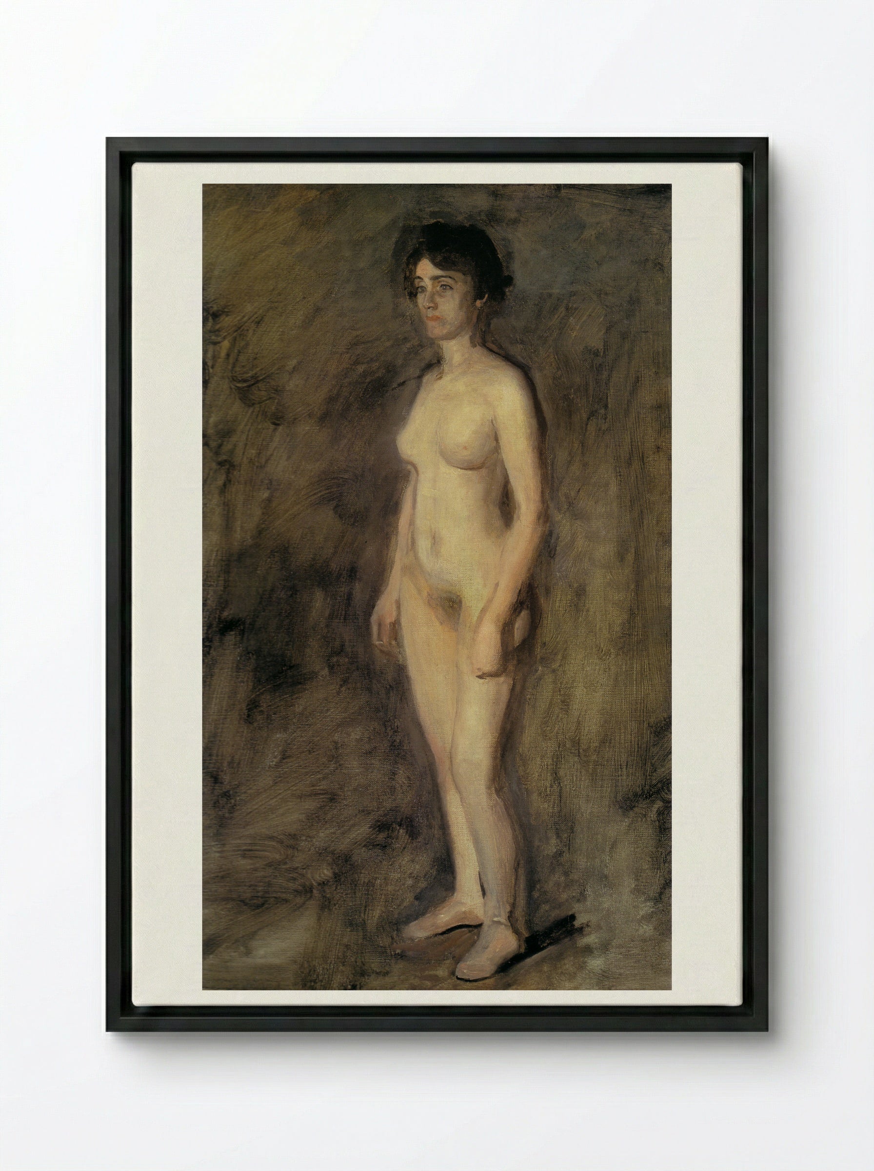 Standing Female Nude - Thomas Eakins - Framed Canvas Black