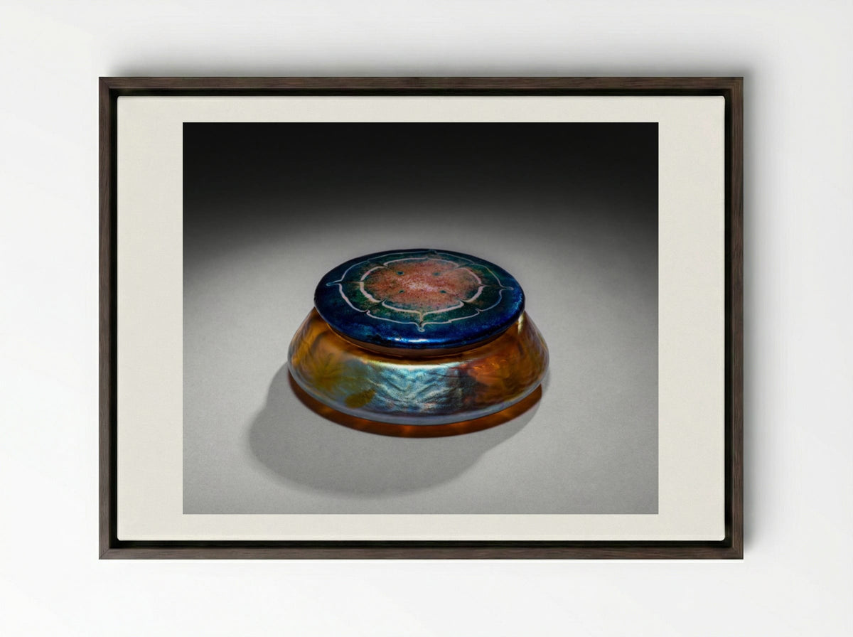 Covered Box - Louis Comfort Tiffany - Framed Canvas Dark Wood