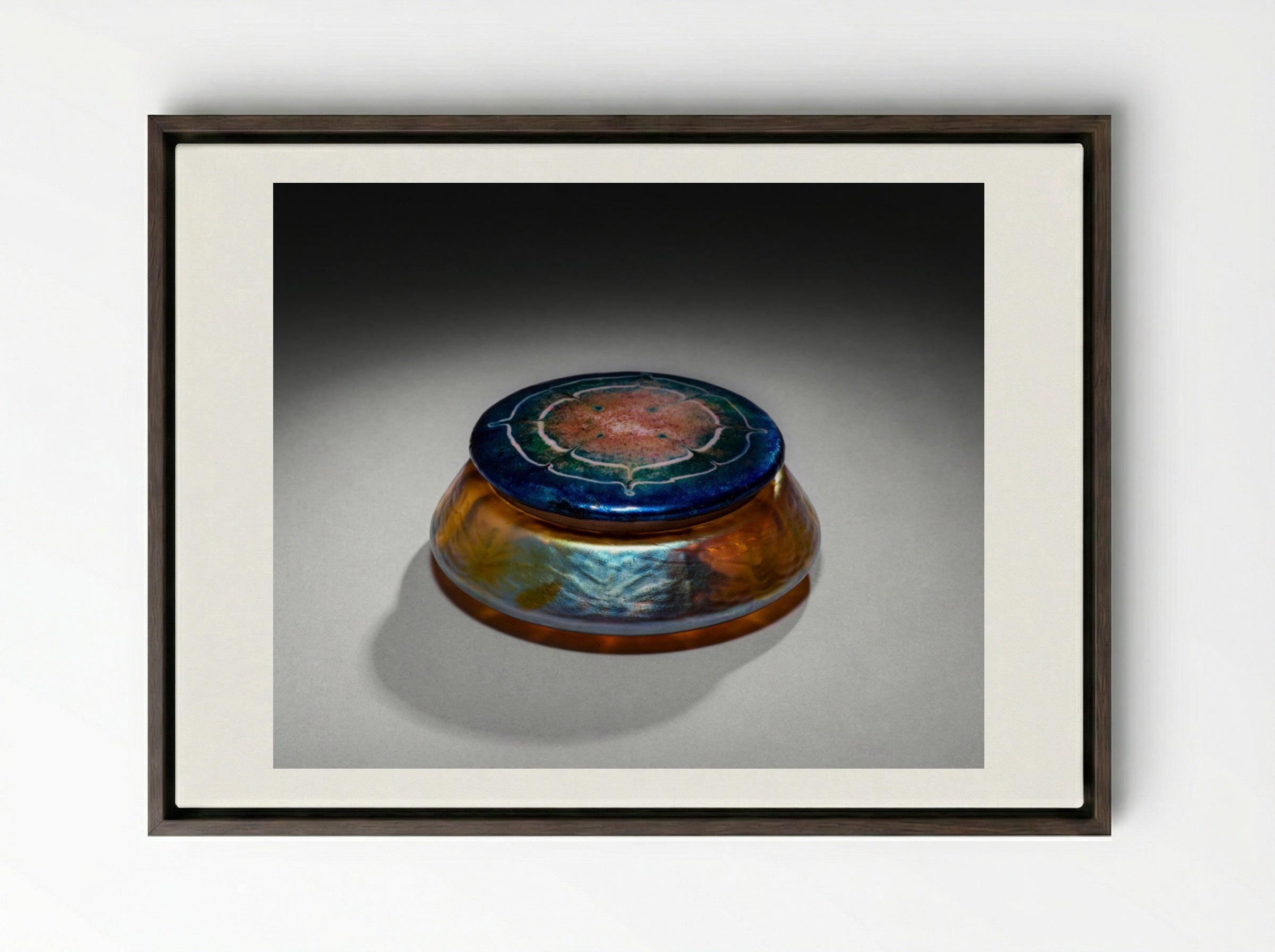 Covered Box - Louis Comfort Tiffany - Framed Canvas Dark Wood