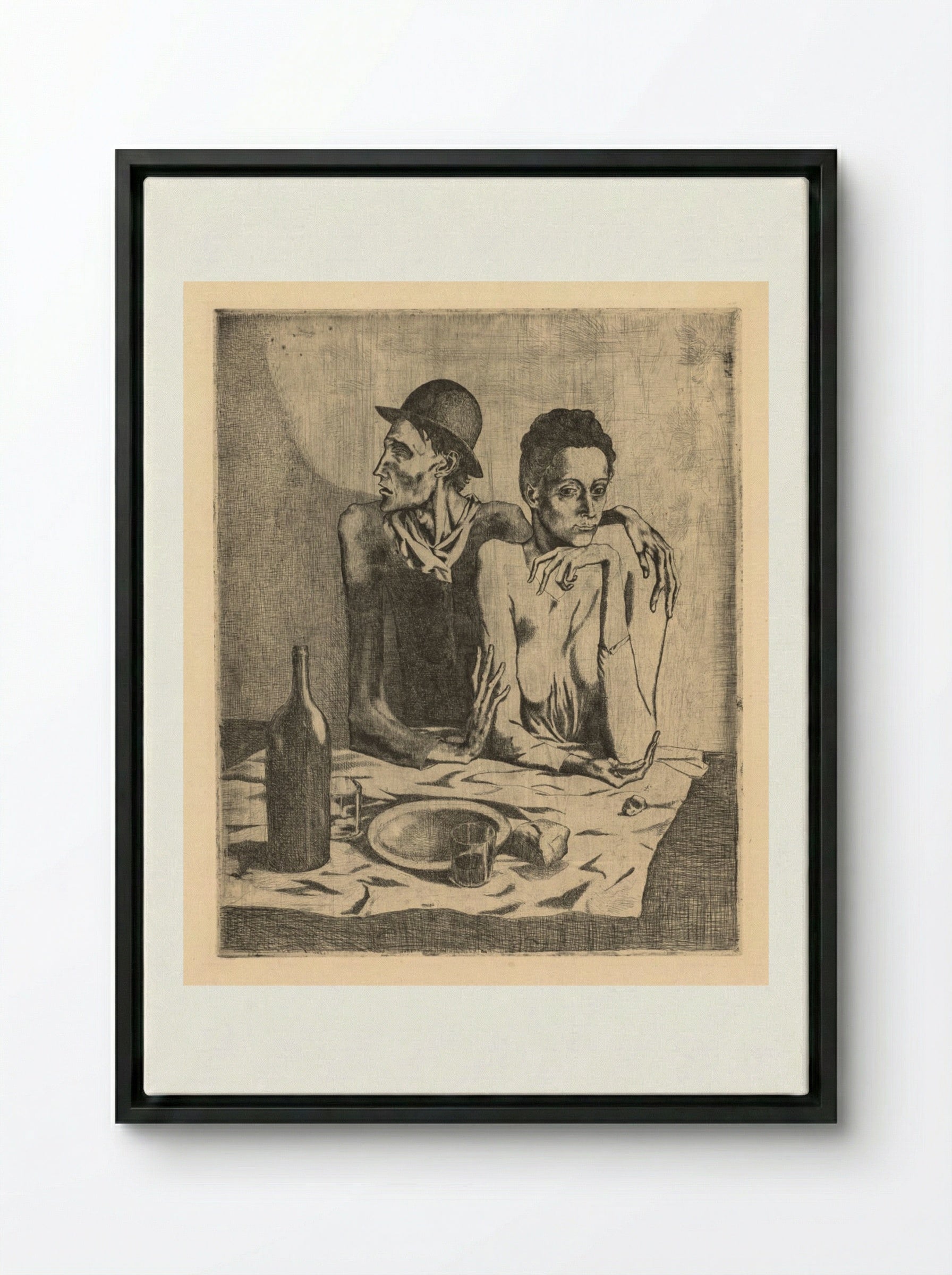 The Frugal Meal - Pablo Picasso - Framed Canvas Black