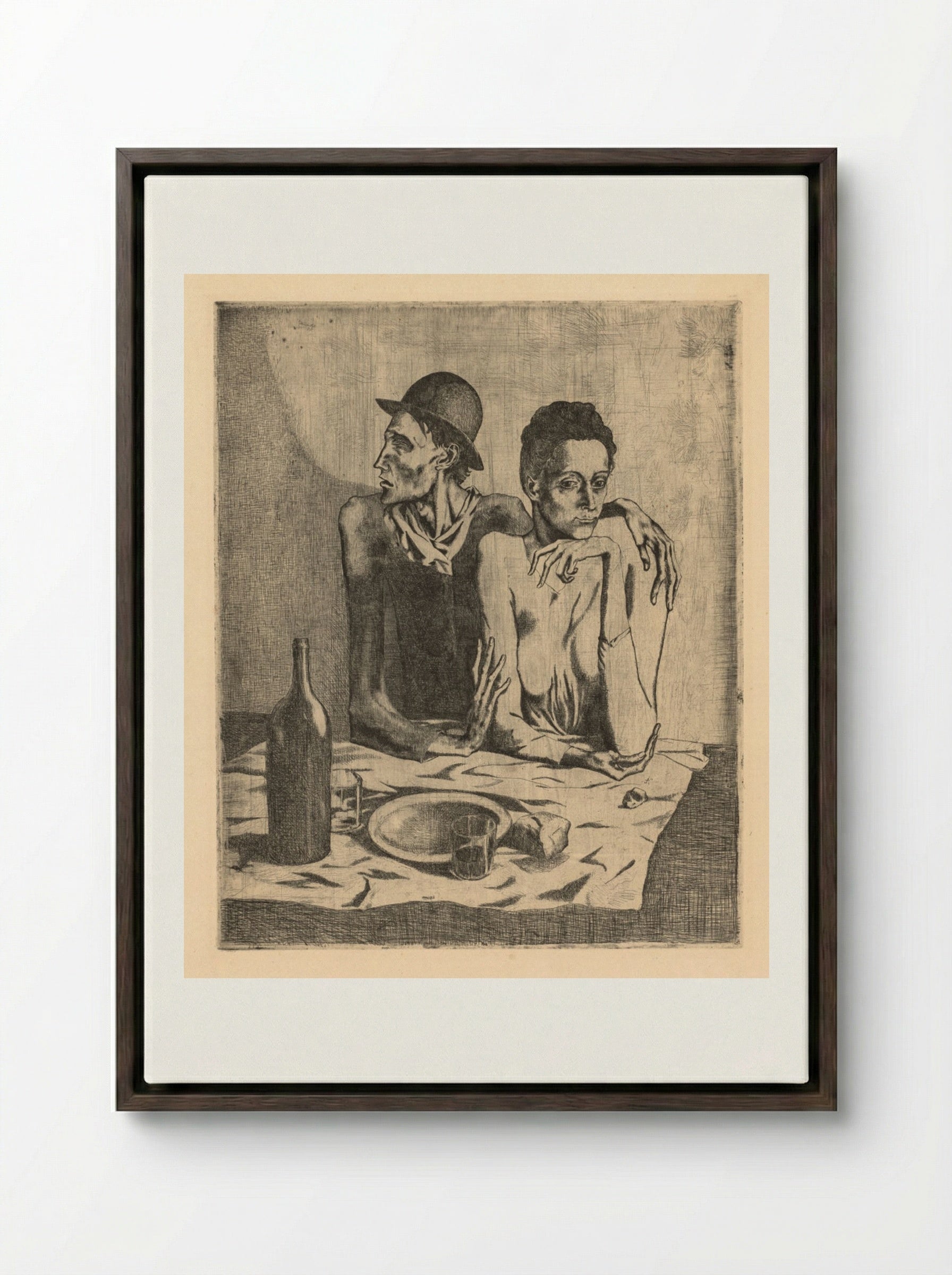 The Frugal Meal - Pablo Picasso - Framed Canvas Dark Wood