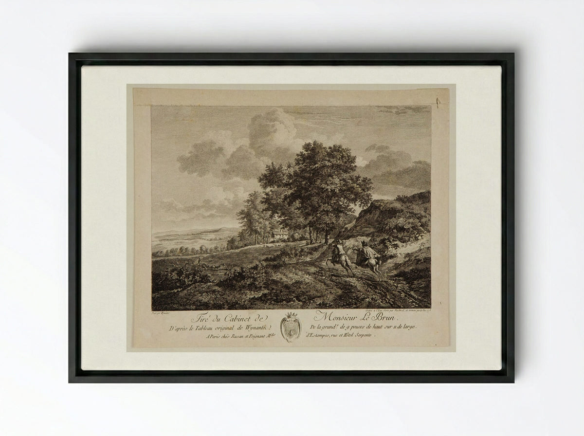 Landscape with Two Horsemen on a Road - Carl Wilhelm Weisbrod - Framed Canvas Black