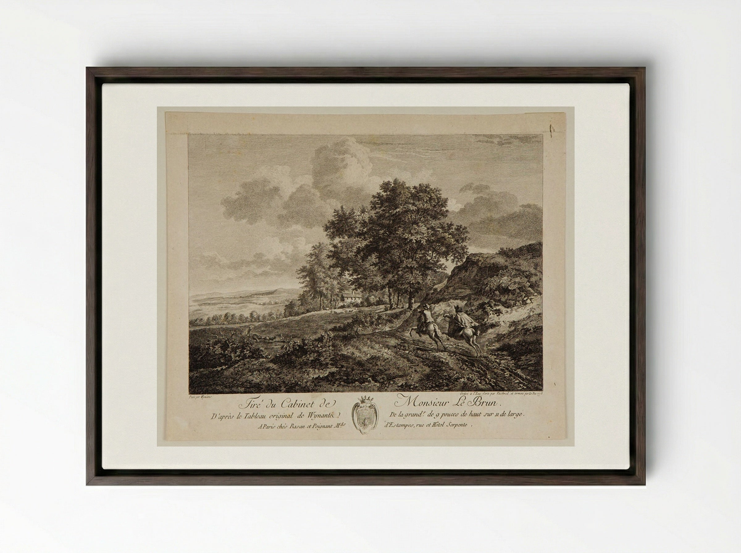 Landscape with Two Horsemen on a Road - Carl Wilhelm Weisbrod - Framed Canvas Dark Wood
