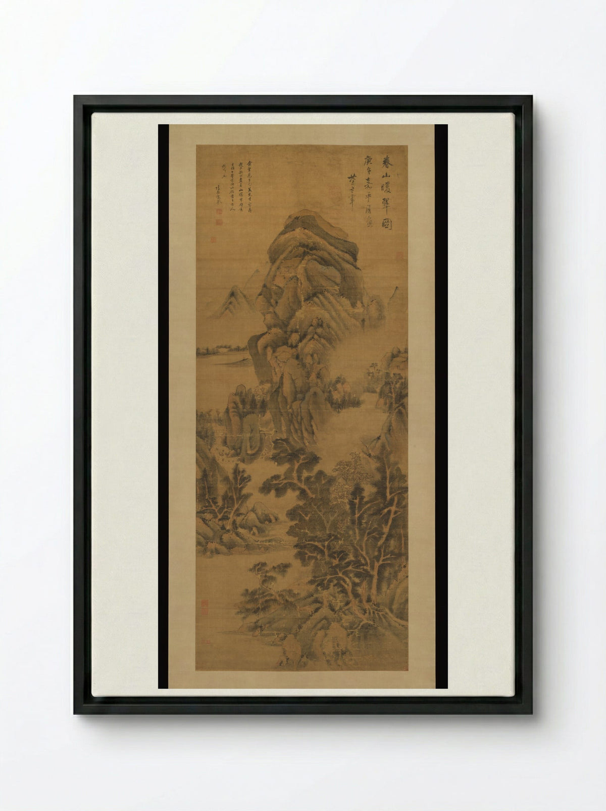 Spring Mountains over Warm Greenery - Dong Qichang - Framed Canvas Black